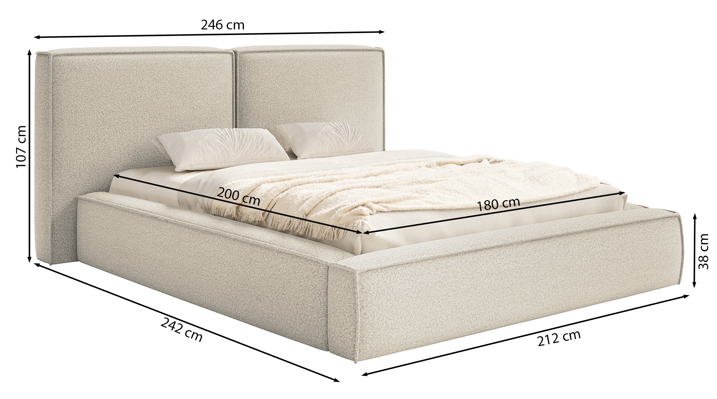 Polsterbett 180x200 cm Tilves mit Stauraum, Metallrahmen, hellbeige Bouclé