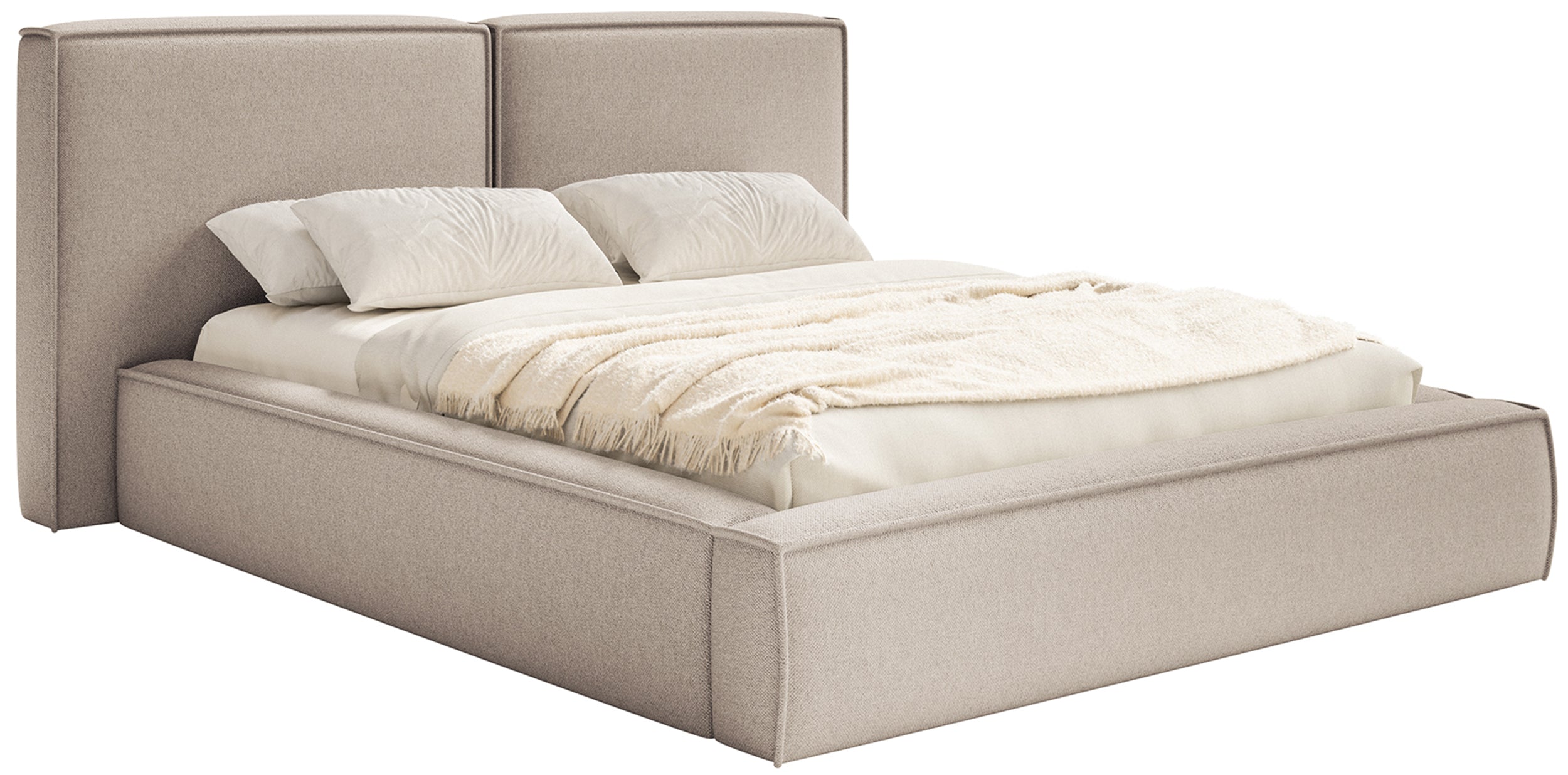 Polsterbett 180x200 cm Tilves mit Stauraum, Metallrahmen, beige Chenille