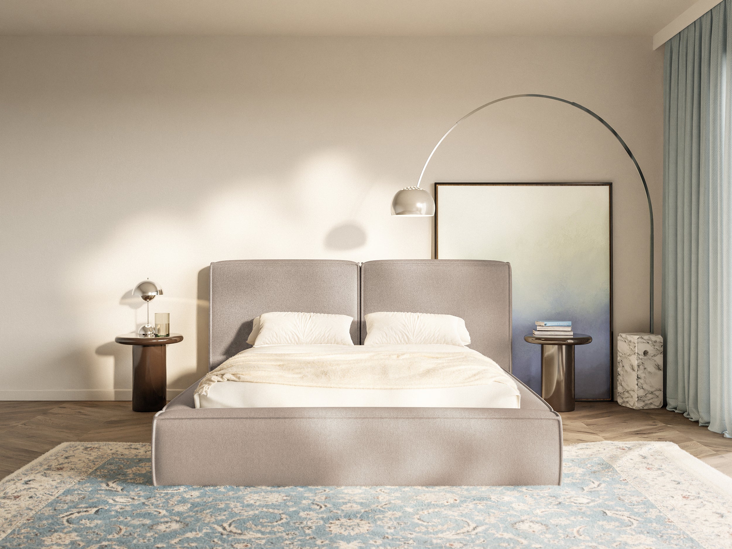 Polsterbett 180x200 cm Tilves mit Stauraum, Metallrahmen, beige Chenille