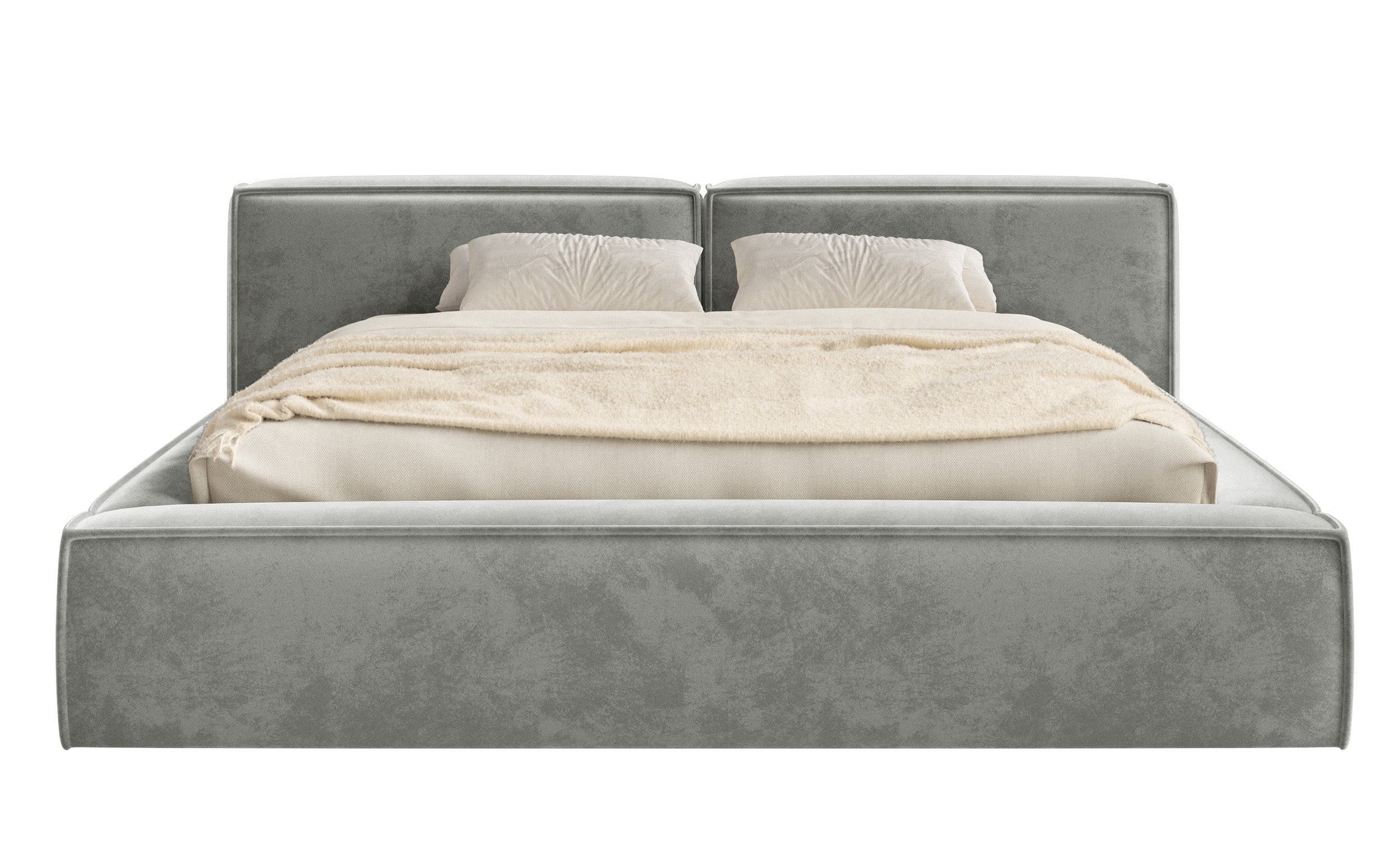 Gepolstertes Bett 160x200 cm Tilves Low mit Stauraum, Metallrahmen, grauer Samt