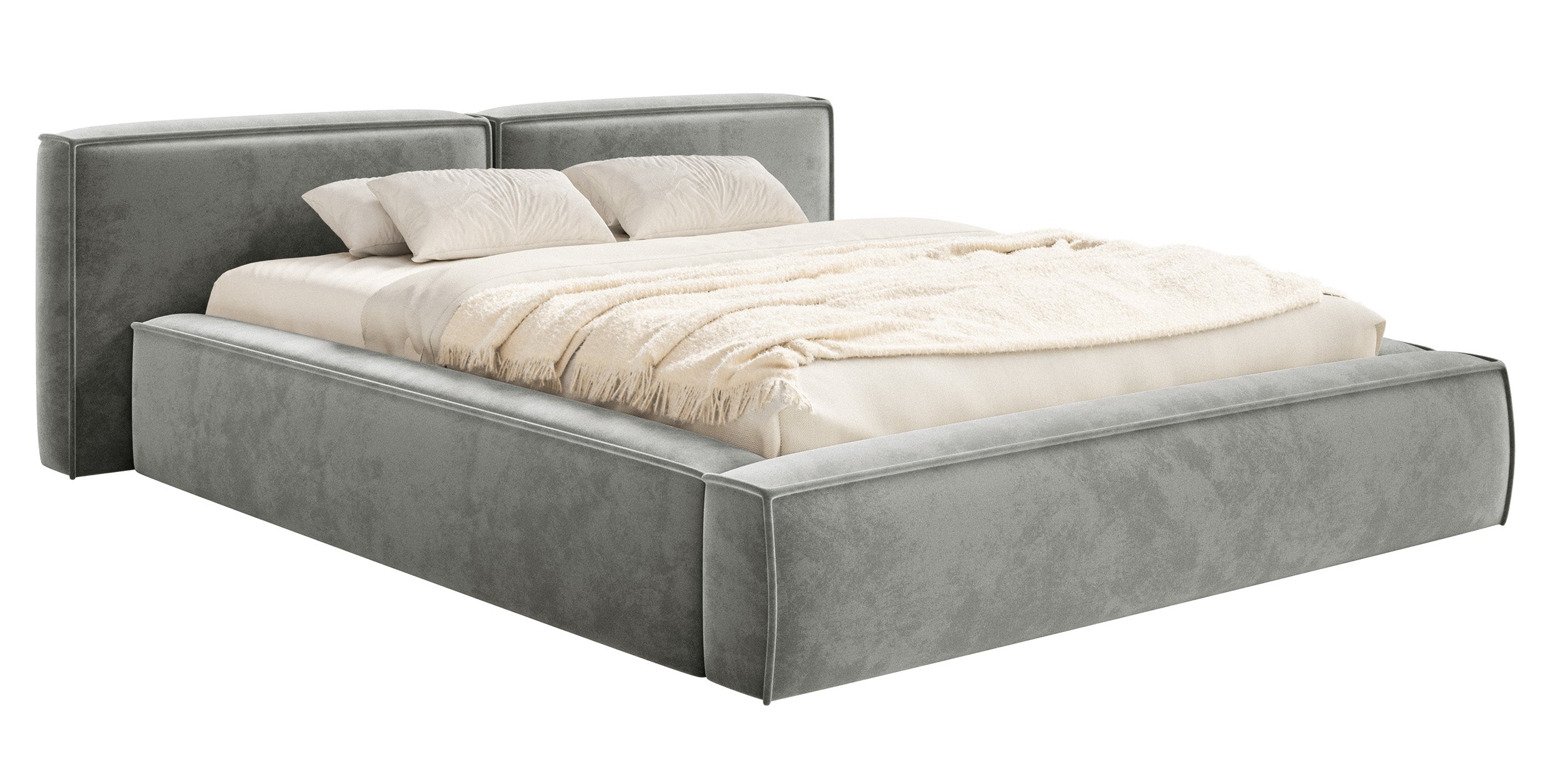 Gepolstertes Bett 160x200 cm Tilves Low mit Stauraum, Metallrahmen, grauer Samt