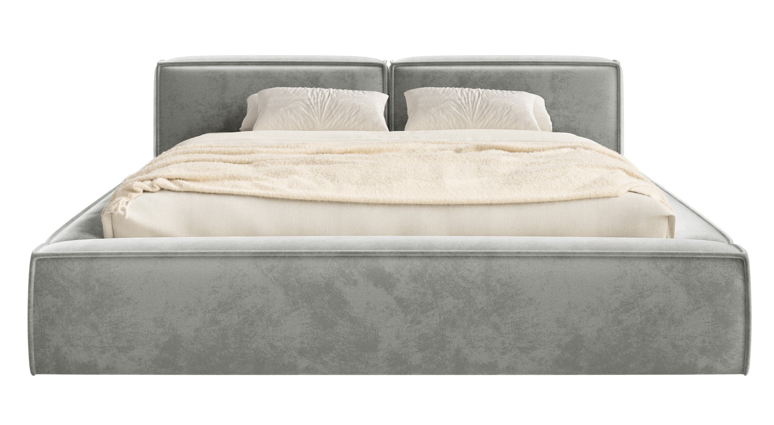 Polsterbett 200x200 cm Tilves Slim Low mit Stauraum, Metallrahmen, grauer Samt
