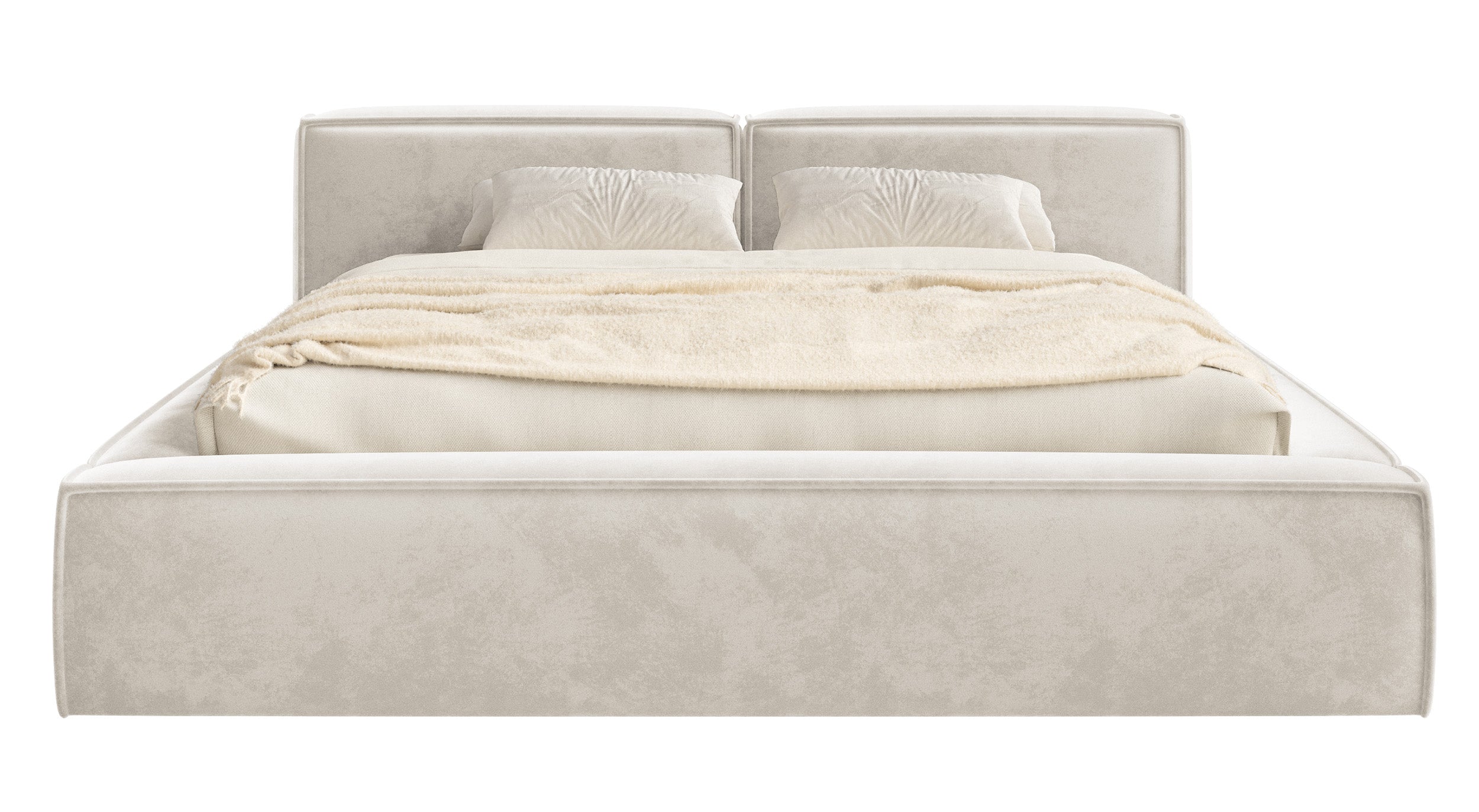 Polsterbett 180x200 cm Tilves Slim Low mit Stauraum, Metallrahmen, grau-beiger Samt