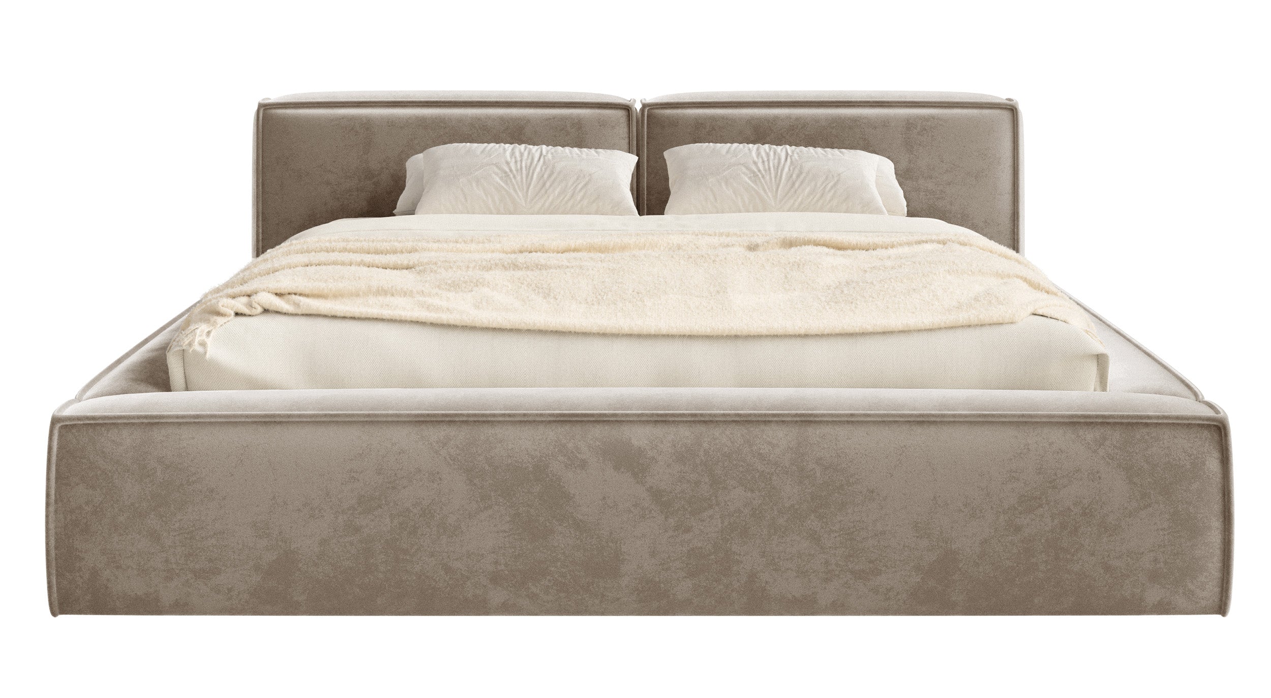 Polsterbett 140x200 cm Tilves Slim Low mit Stauraum, Metallrahmen, hellbrauner Samt