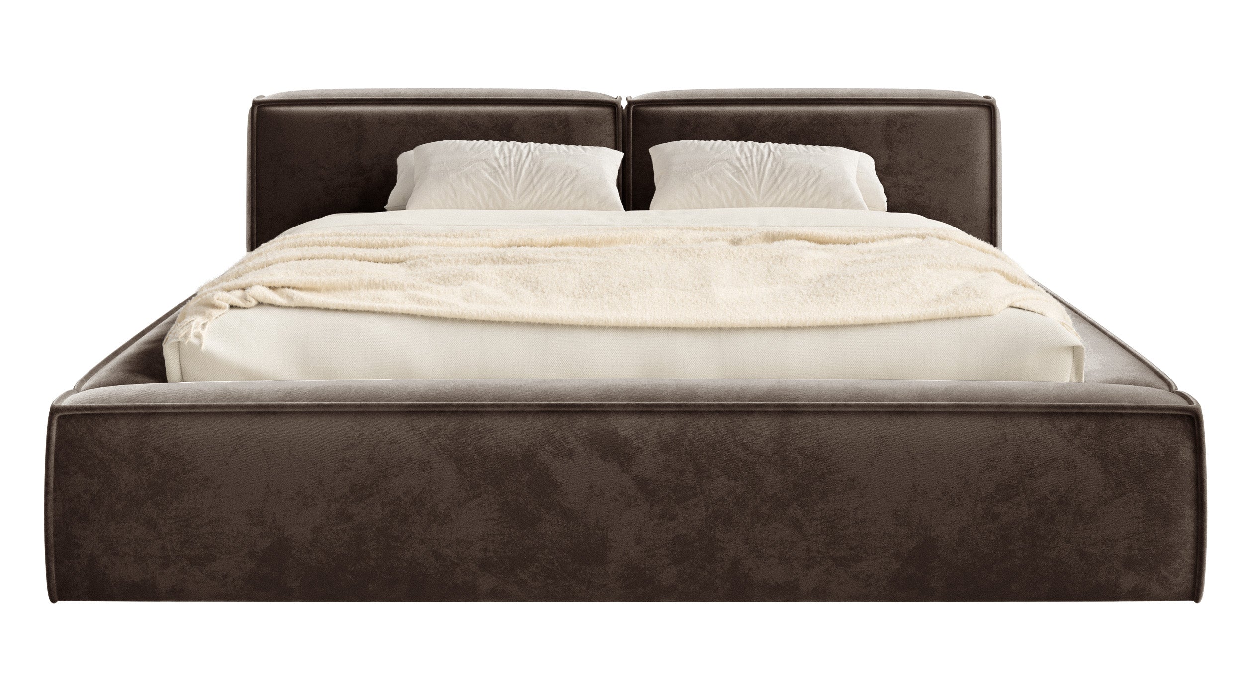 Polsterbett 140x200 cm Tilves Slim Low mit Stauraum, Metallrahmen, brauner Samt
