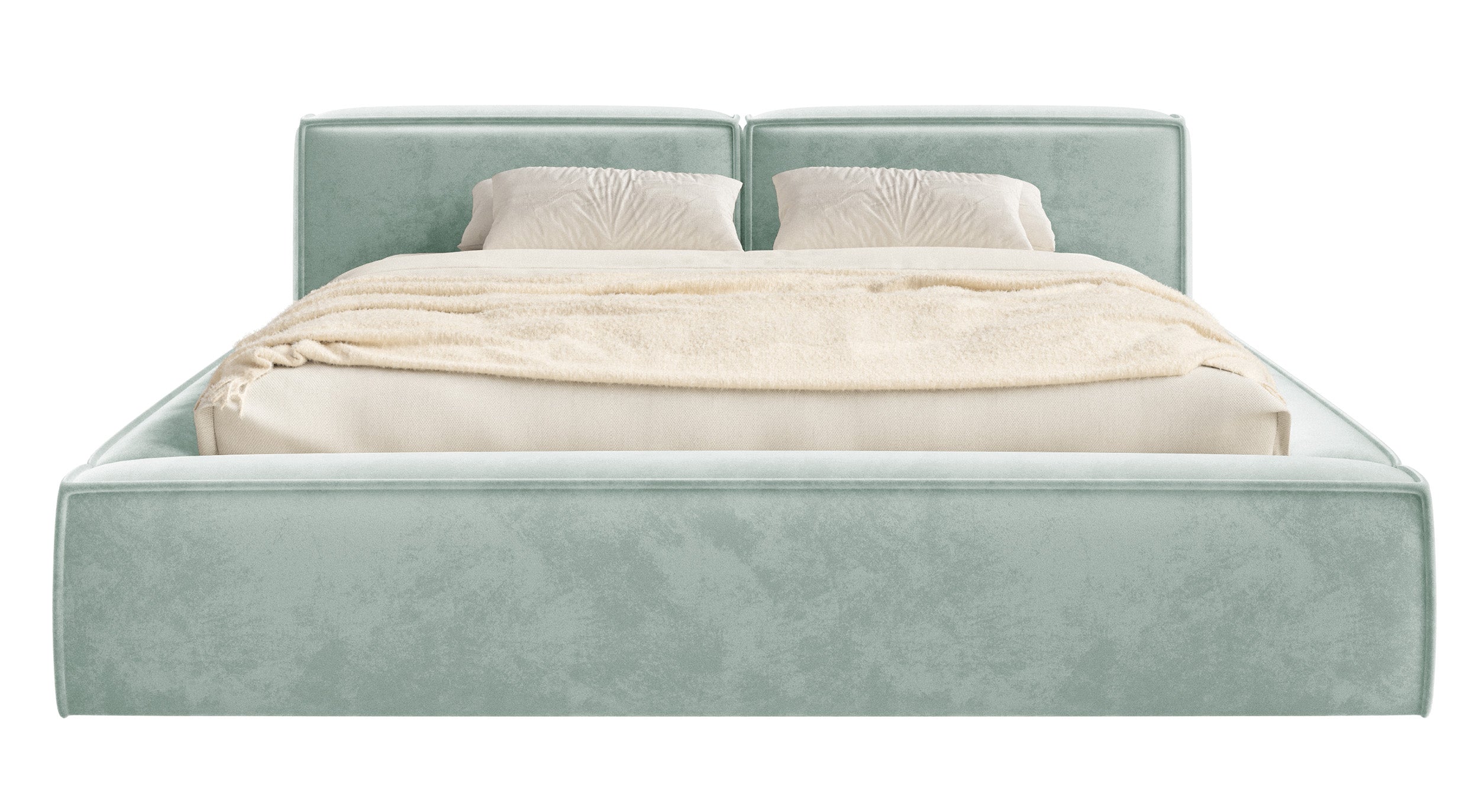Polsterbett 180x200 cm Tilves Slim Low mit Stauraum, Metallrahmen, salbeigrüner Samt
