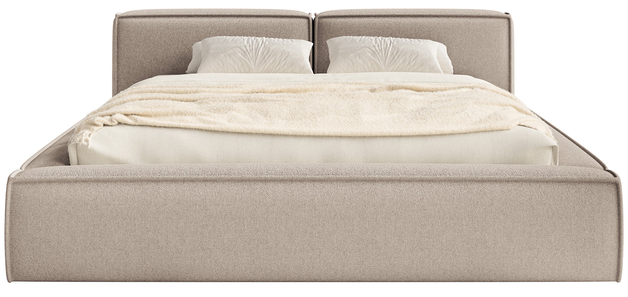 Polsterbett 200x200 cm Tilves Slim Low mit Stauraum, Metallrahmen, beige Chenille