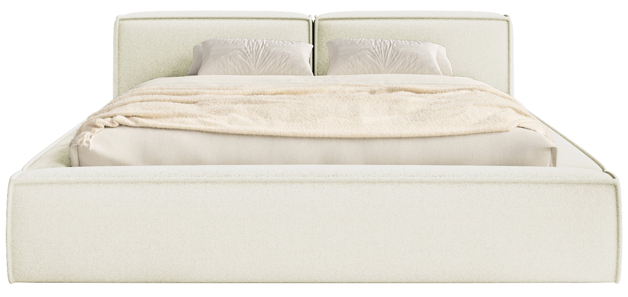Polsterbett 140x200 cm Tilves Slim Low mit Stauraum, Metallrahmen, cremefarbener Chenillestoff