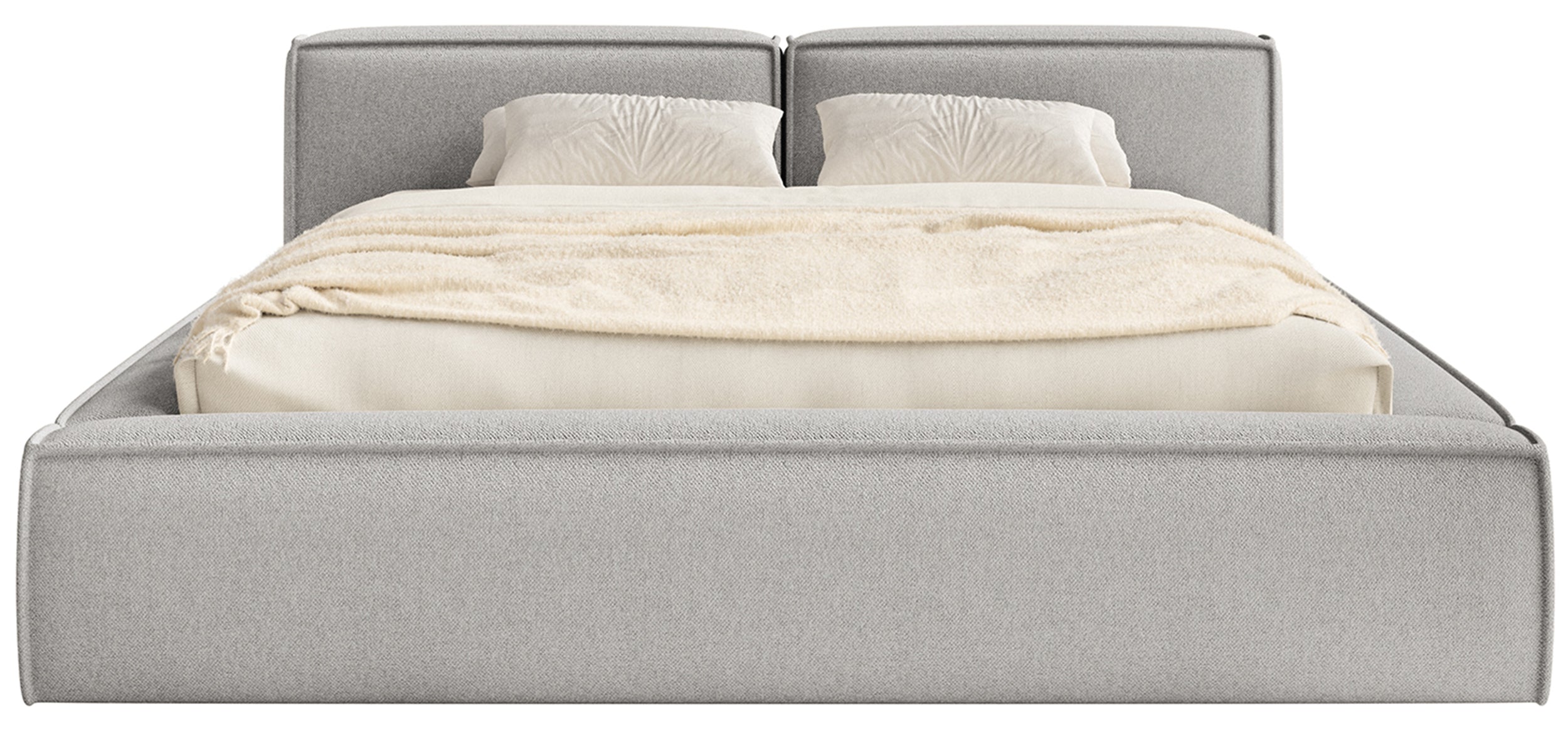 Polsterbett 140x200 cm Tilves Slim Low mit Stauraum, Metallrahmen, hellgrauer Chenille-Stoff