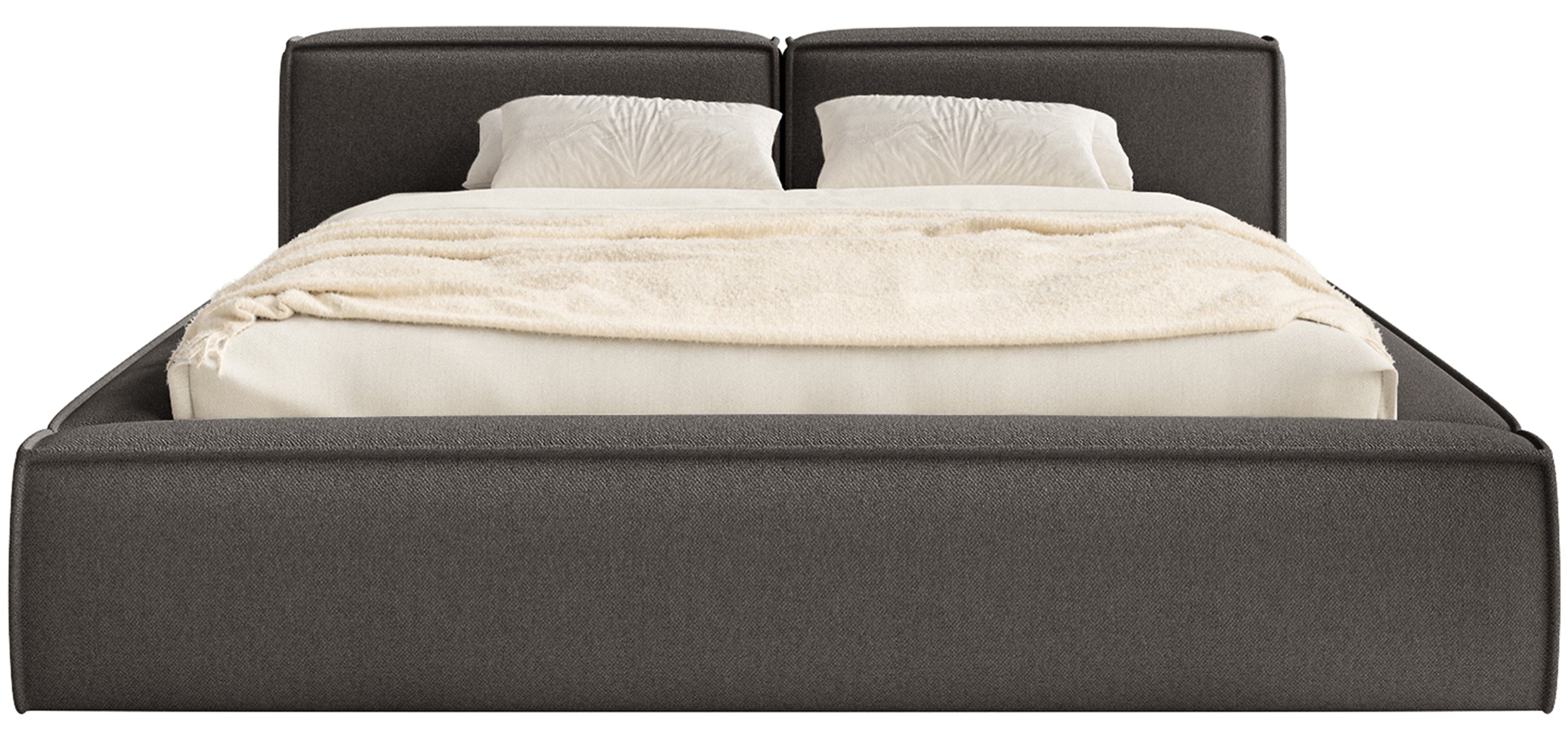 Polsterbett 200x200 cm Tilves Slim Low mit Stauraum, Metallrahmen, graphitfarbener Chenille-Bezug