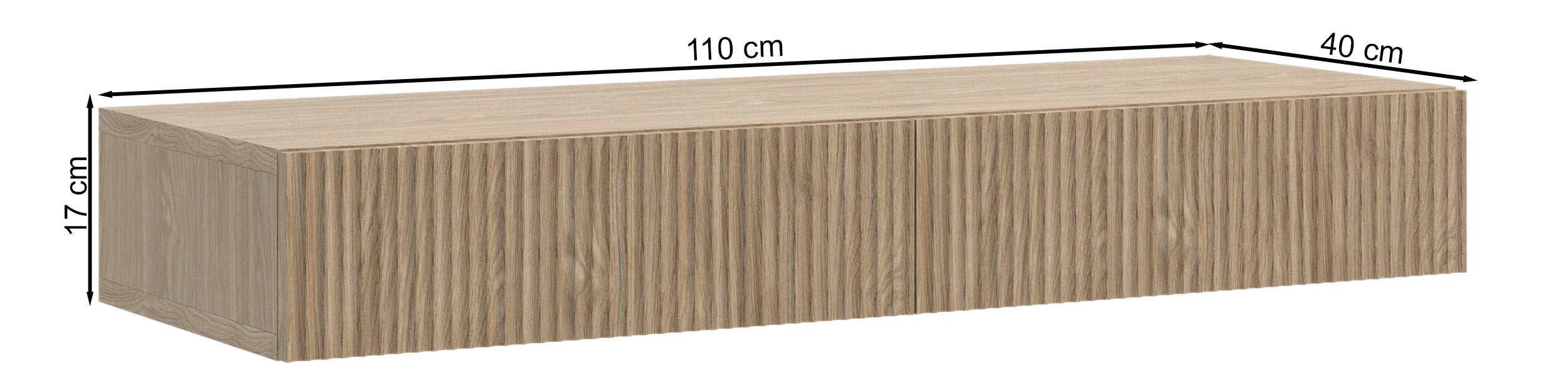 Hängender Schminktisch Nolie mit zwei Schubladen und Frontfräsung, 110 cm, geölte Eiche