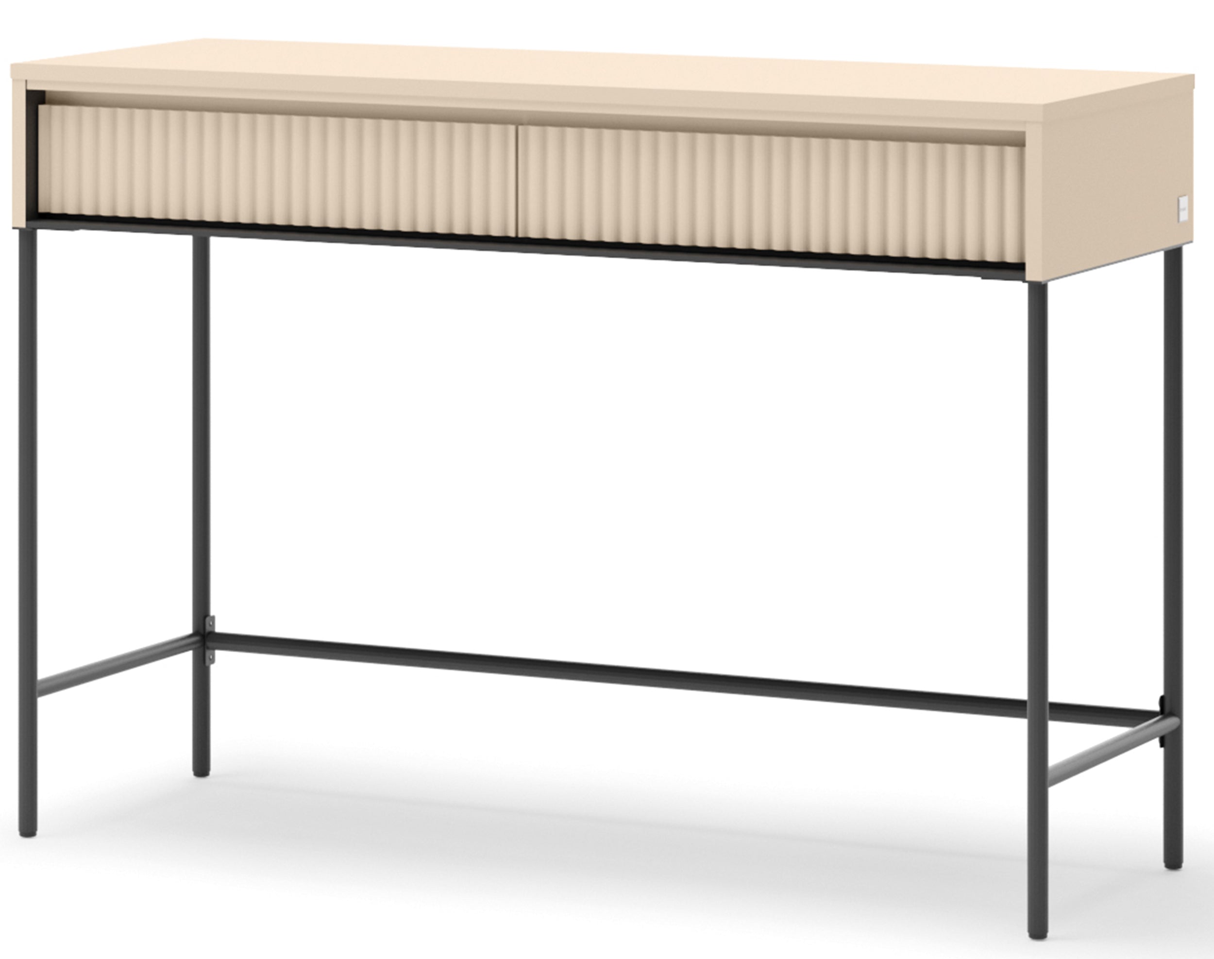 Trend Schminktisch mit Schubladen und Beleuchtung 112 cm, geriffelte Fronten, sandbeige / schwarz