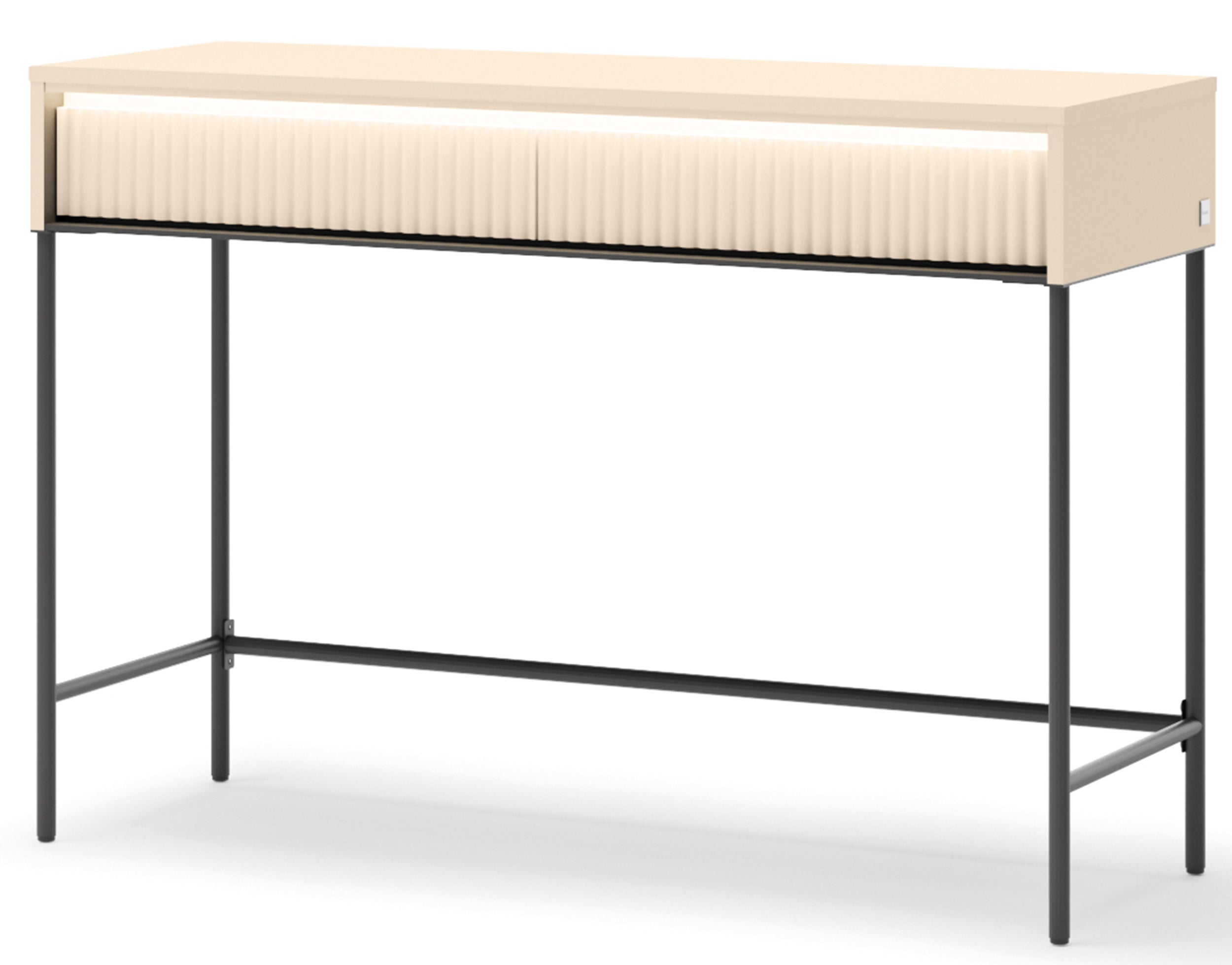 Trend Schminktisch mit Schubladen und Beleuchtung 112 cm, geriffelte Fronten, sandbeige / schwarz