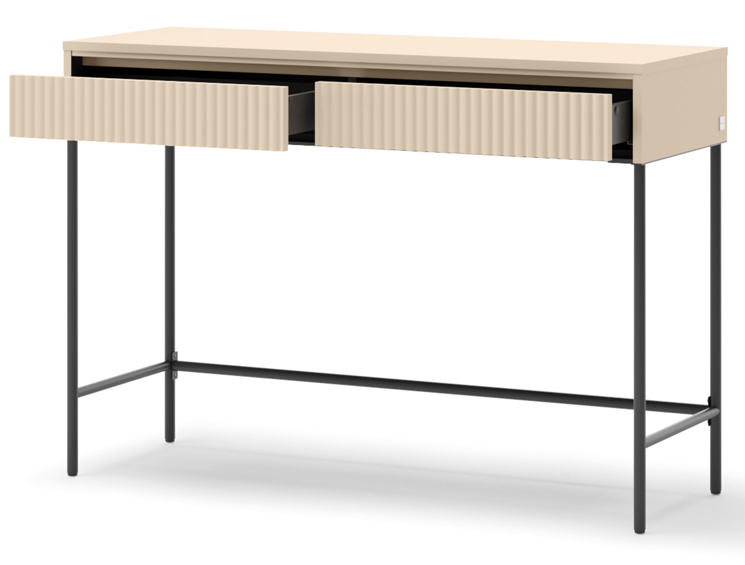 Trend Schminktisch mit Schubladen und Beleuchtung 112 cm, geriffelte Fronten, sandbeige / schwarz