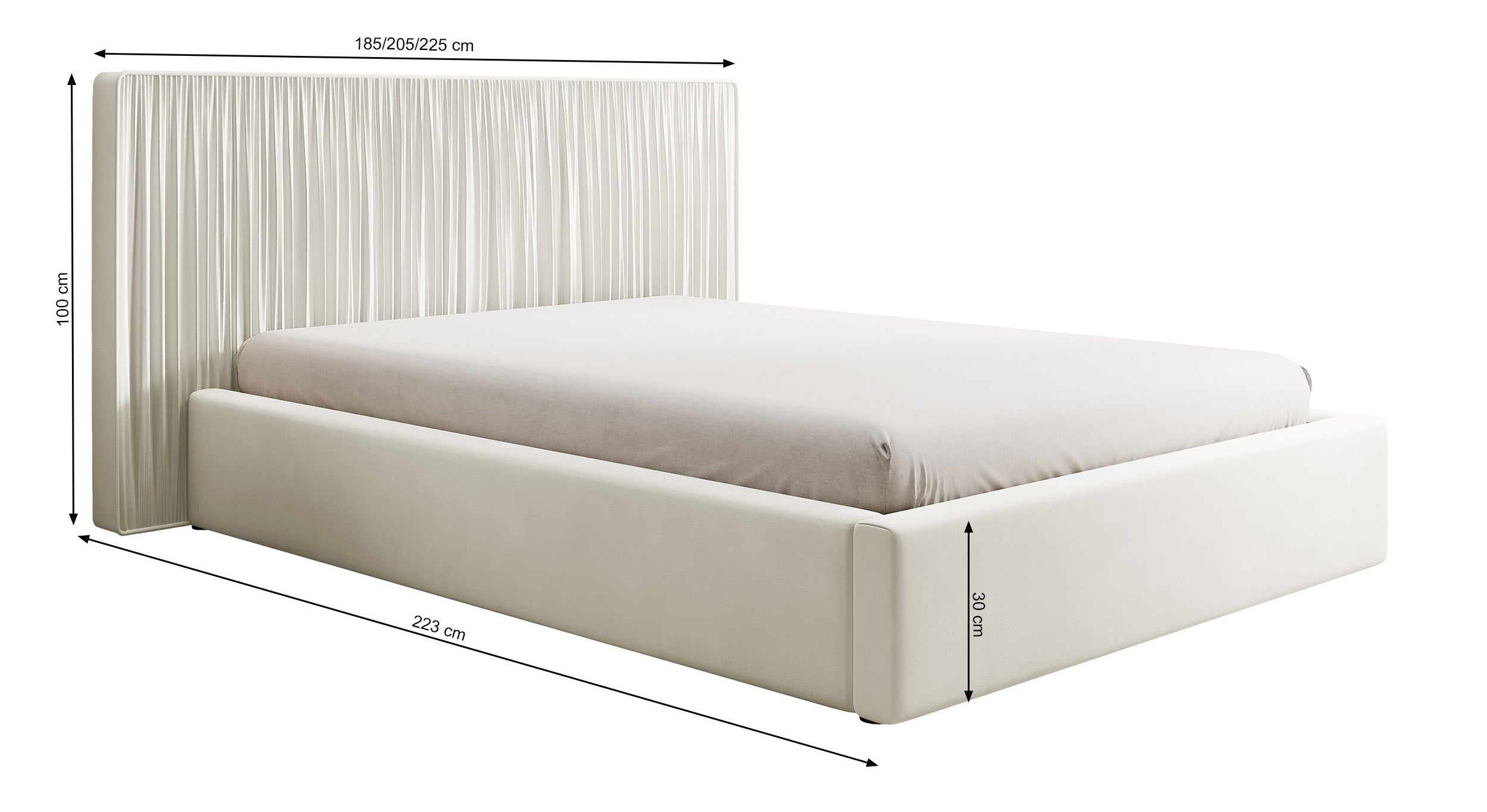 Polsterbett 160x200 cm Toile mit Stauraum und Metallrahmen, cremefarbener Samt