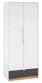 Jugendzweitüriger Kleiderschrank Torino mit geriffelter Schublade, 82 cm, Honey Castello Eiche/Alpenweiß/Grafit