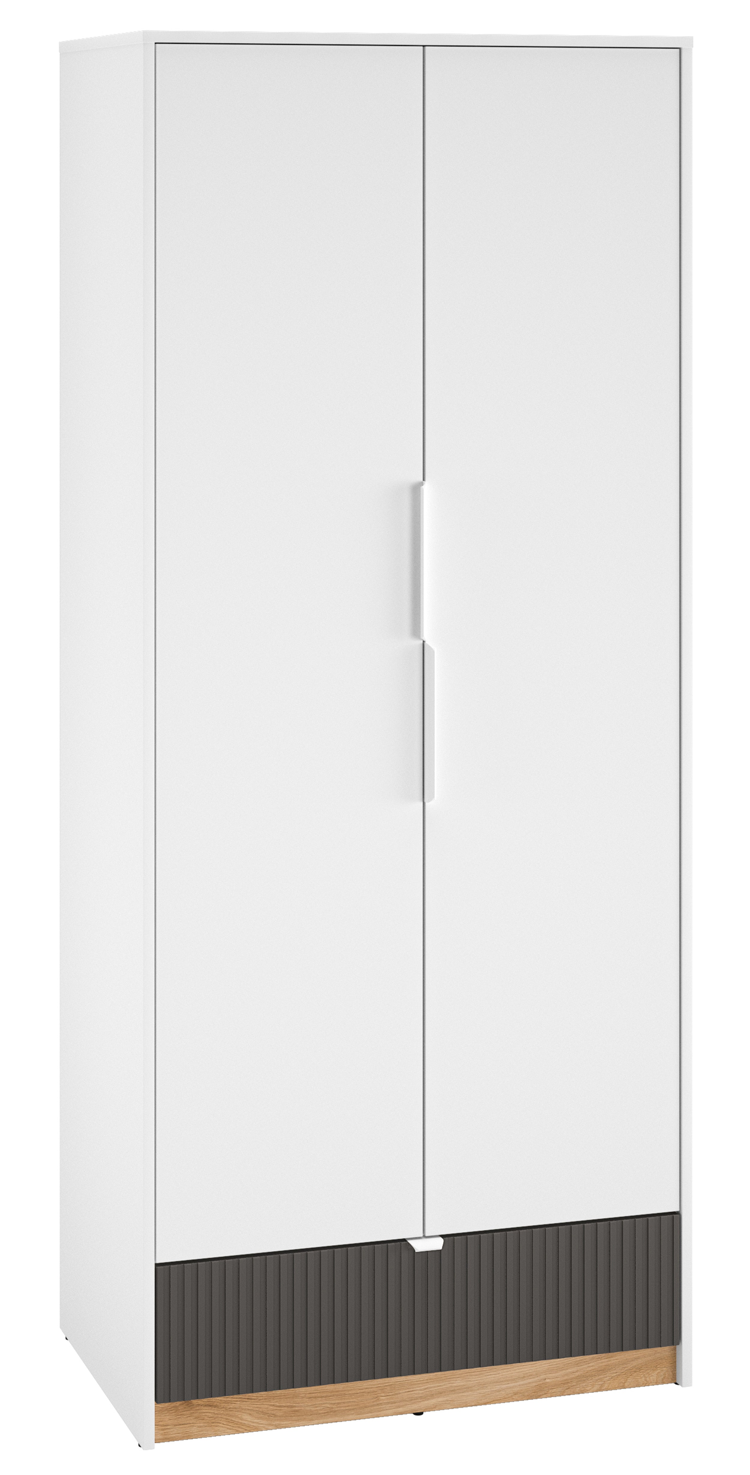 Jugendzweitüriger Kleiderschrank Torino mit geriffelter Schublade, 82 cm, Honey Castello Eiche/Alpenweiß/Grafit