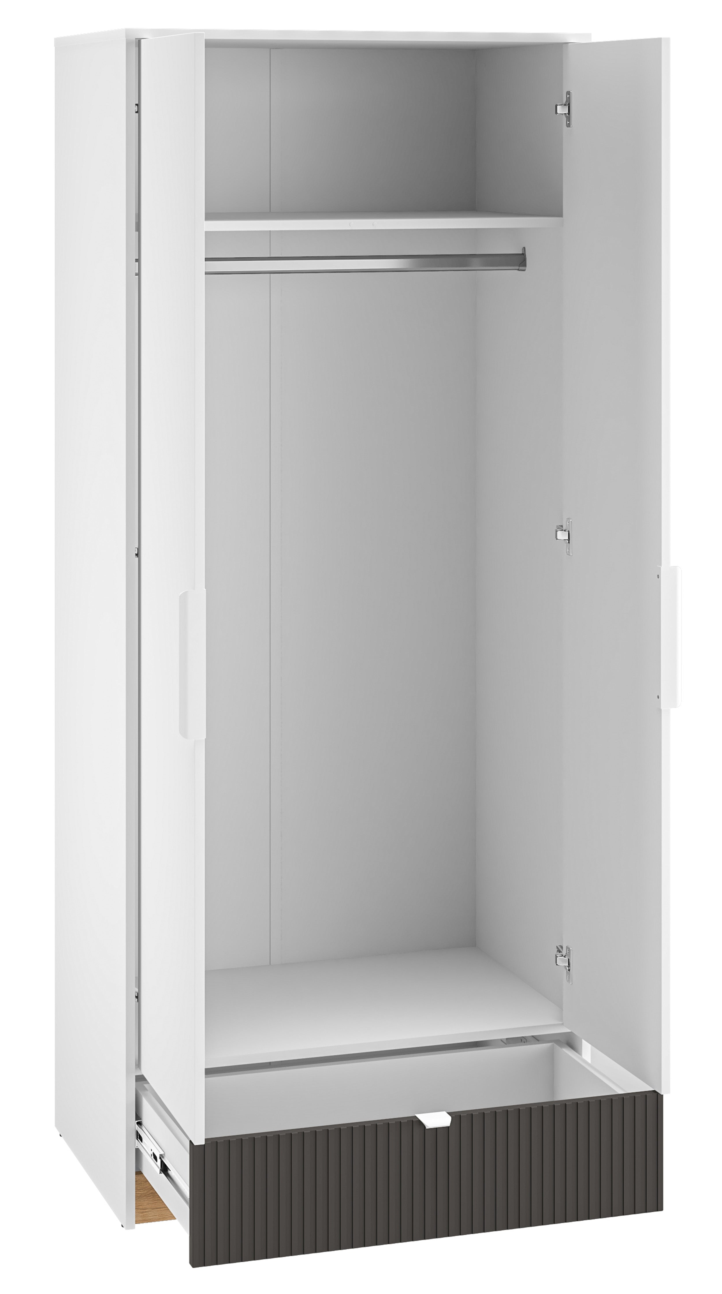 Jugendzweitüriger Kleiderschrank Torino mit geriffelter Schublade, 82 cm, Honey Castello Eiche/Alpenweiß/Grafit