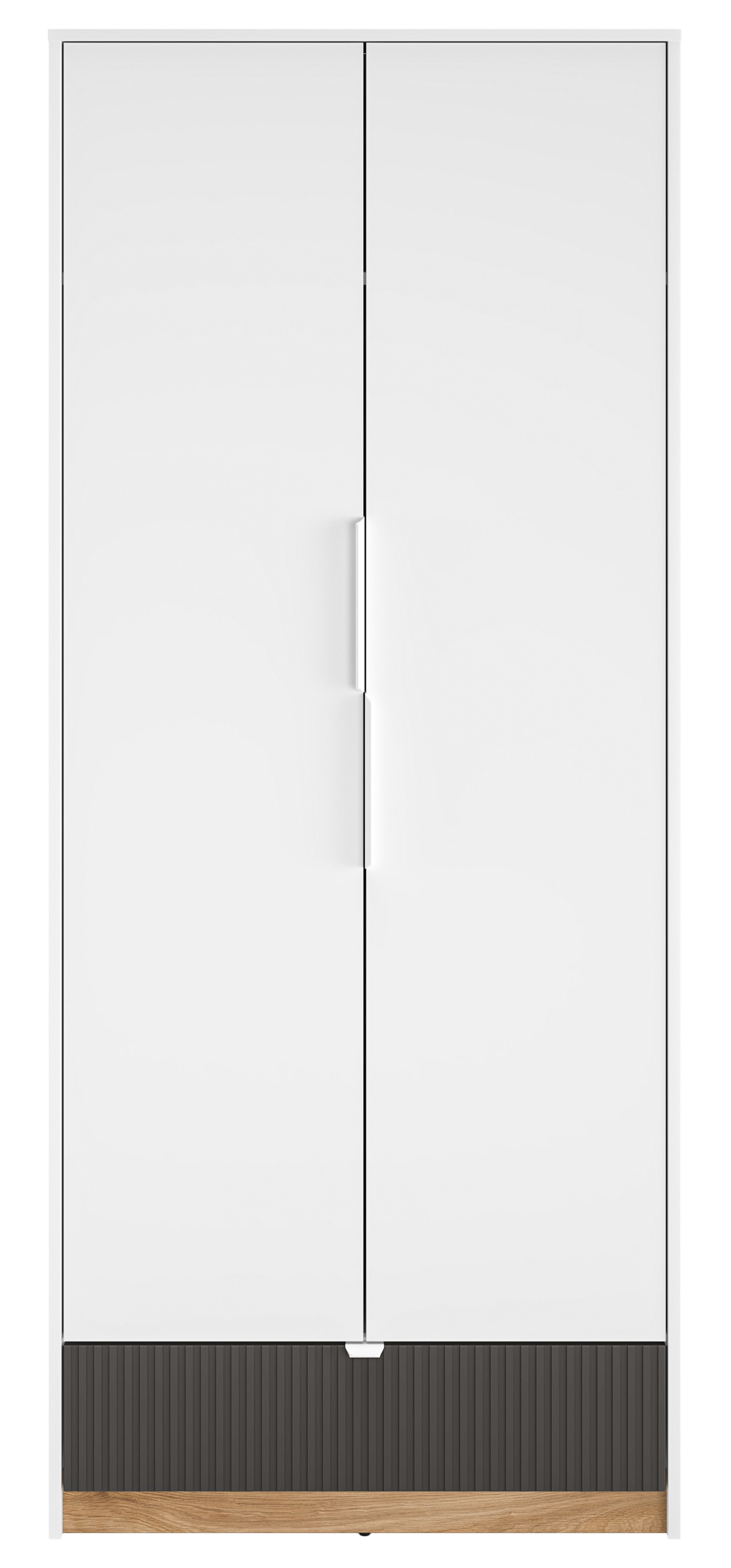 Jugendzweitüriger Kleiderschrank Torino mit geriffelter Schublade, 82 cm, Honey Castello Eiche/Alpenweiß/Grafit