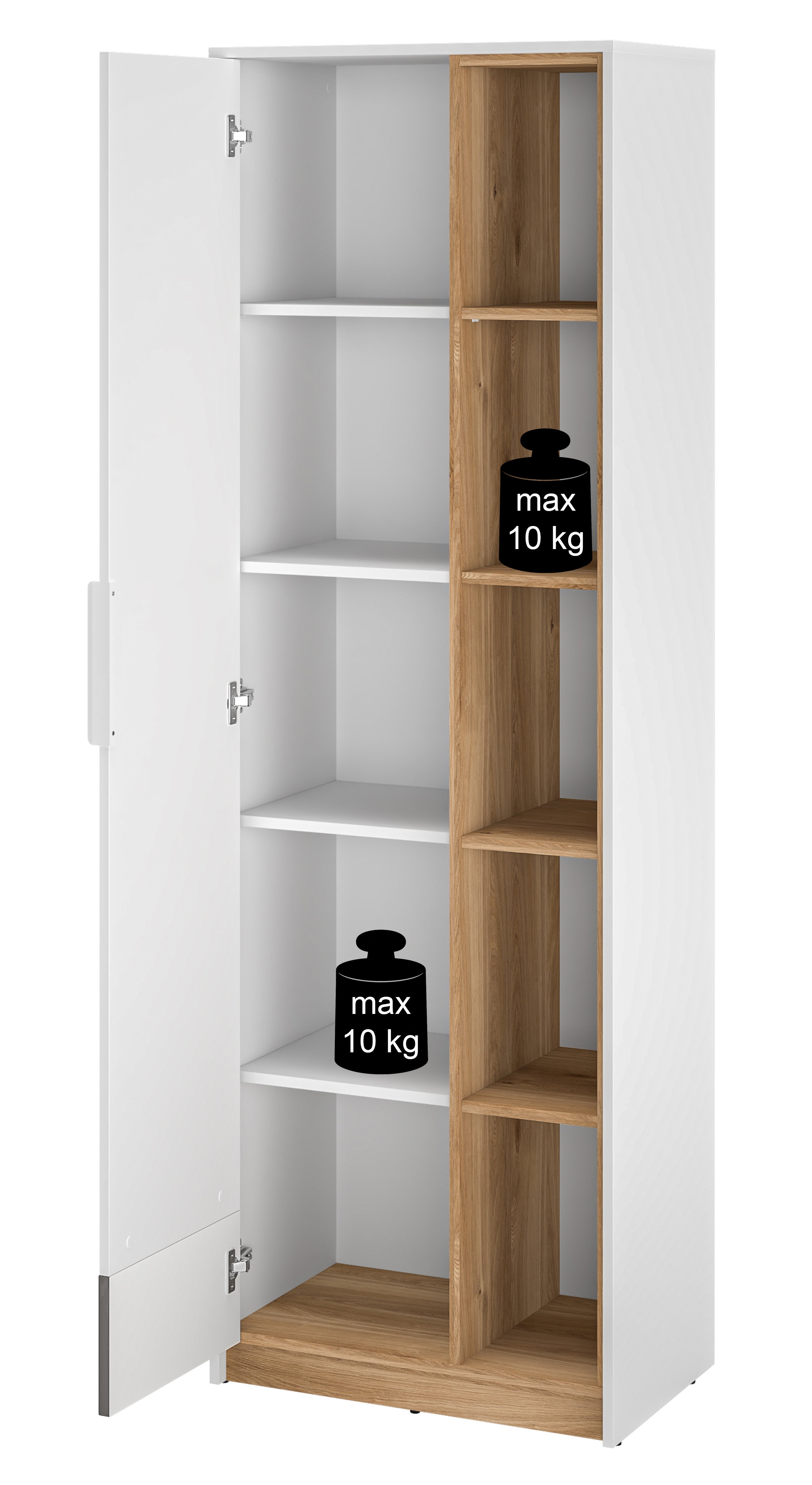 Jugendschrank Torino mit einer Tür, 64 cm breit, mit gerillten Nischen, Eiche Honey Castello/Alpenweiß/Grafit