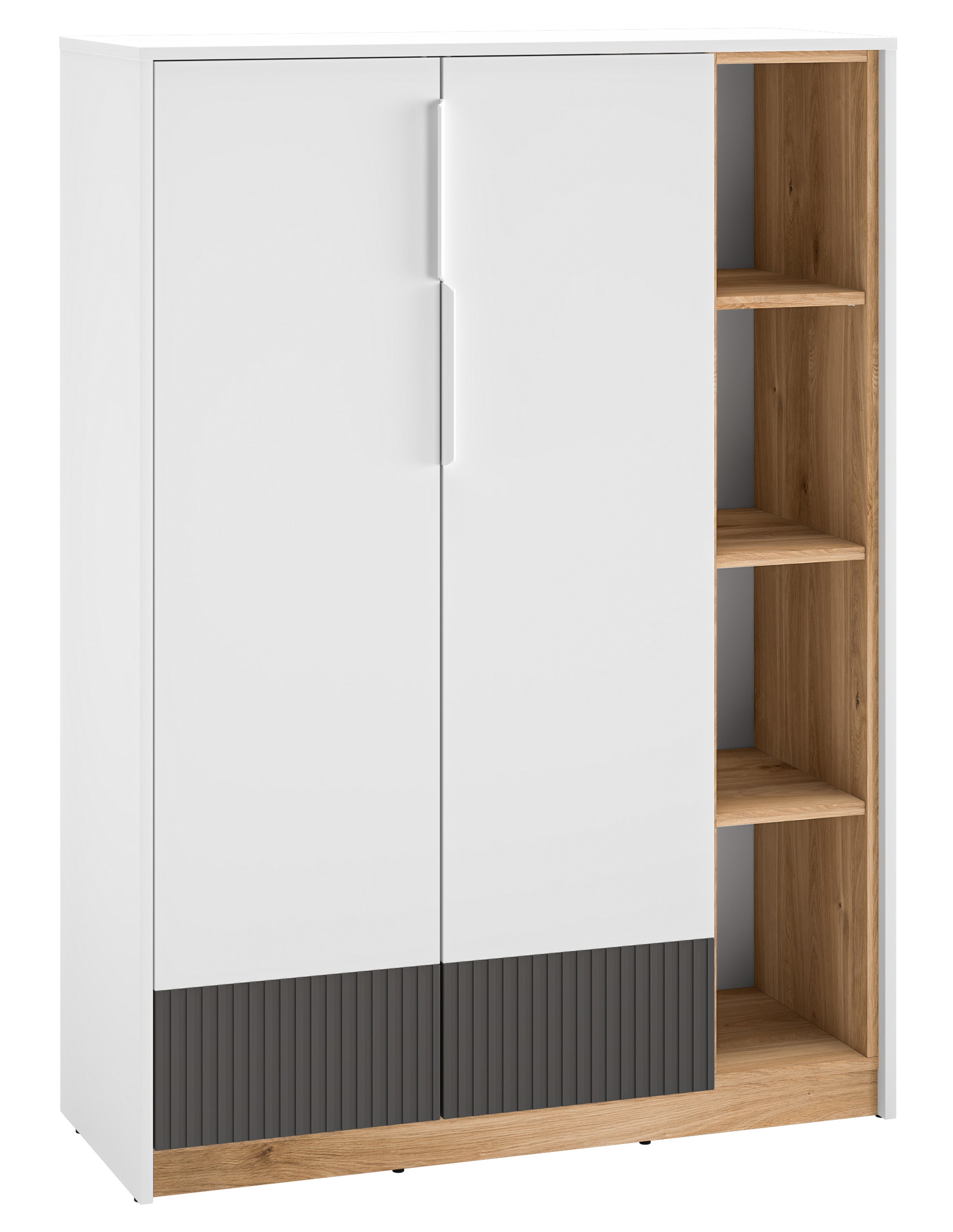 Zweiturige Kommode Torino mit gerillten Nischen, 101 cm, Eiche Honey Castello/Alpenweiß/Grafit