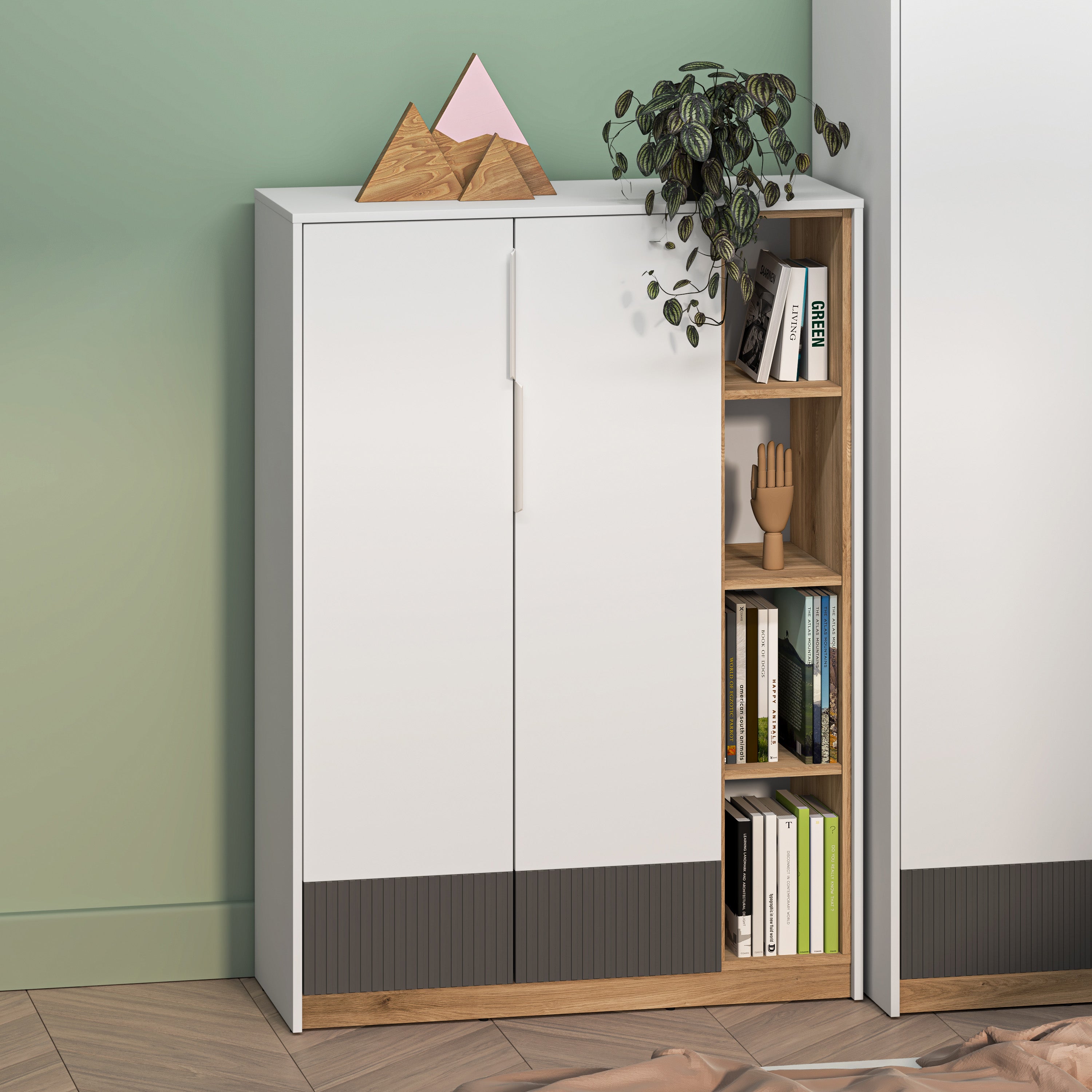 Zweiturige Kommode Torino mit gerillten Nischen, 101 cm, Eiche Honey Castello/Alpenweiß/Grafit