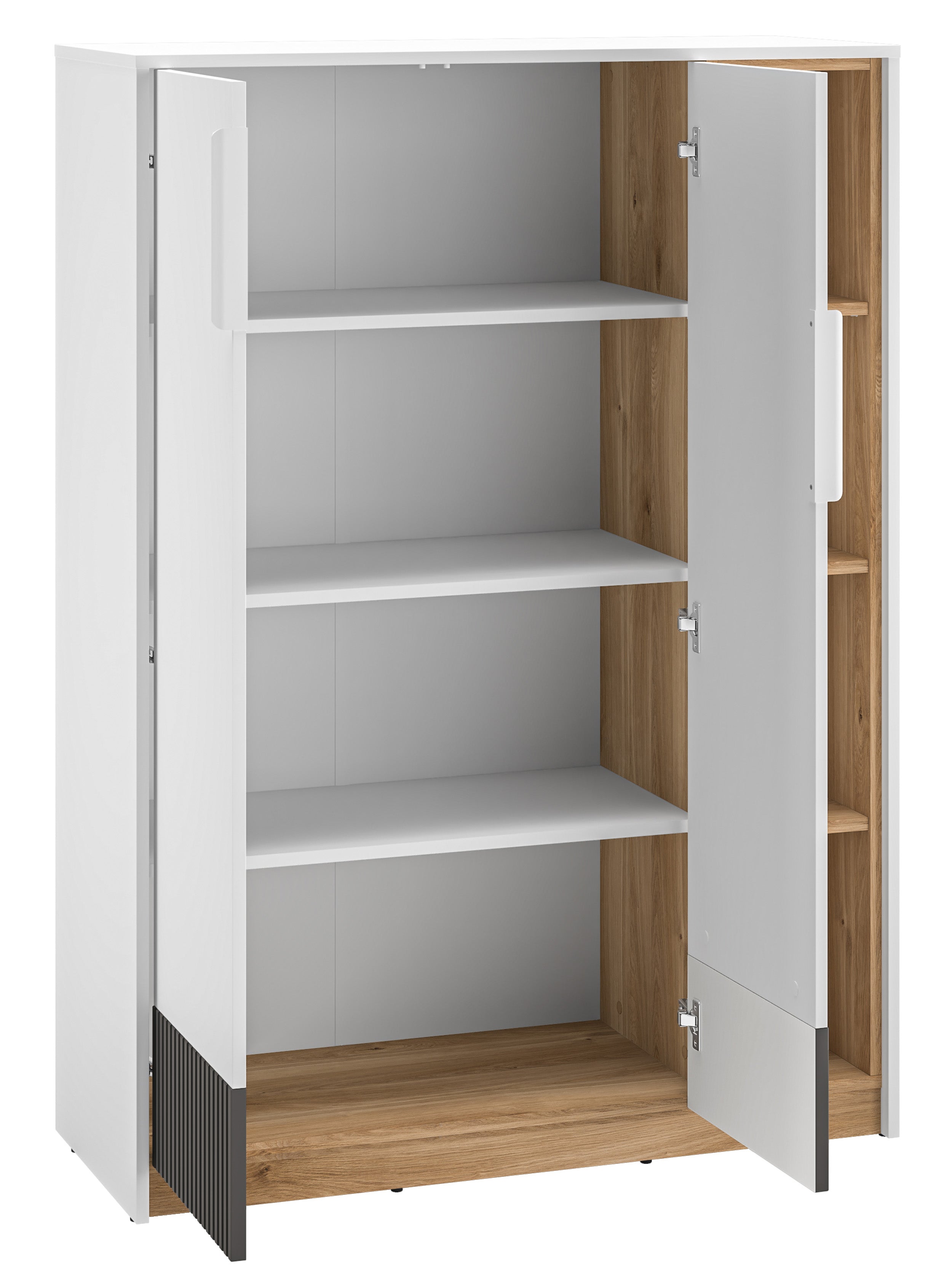 Zweiturige Kommode Torino mit gerillten Nischen, 101 cm, Eiche Honey Castello/Alpenweiß/Grafit