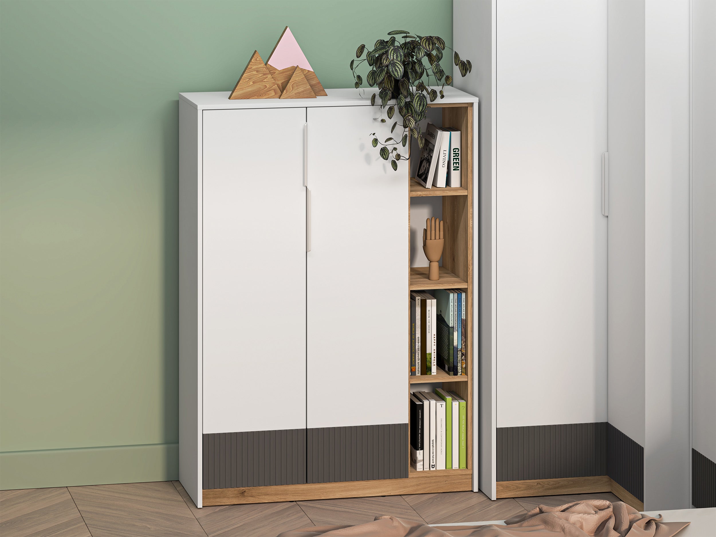 Zweiturige Kommode Torino mit gerillten Nischen, 101 cm, Eiche Honey Castello/Alpenweiß/Grafit