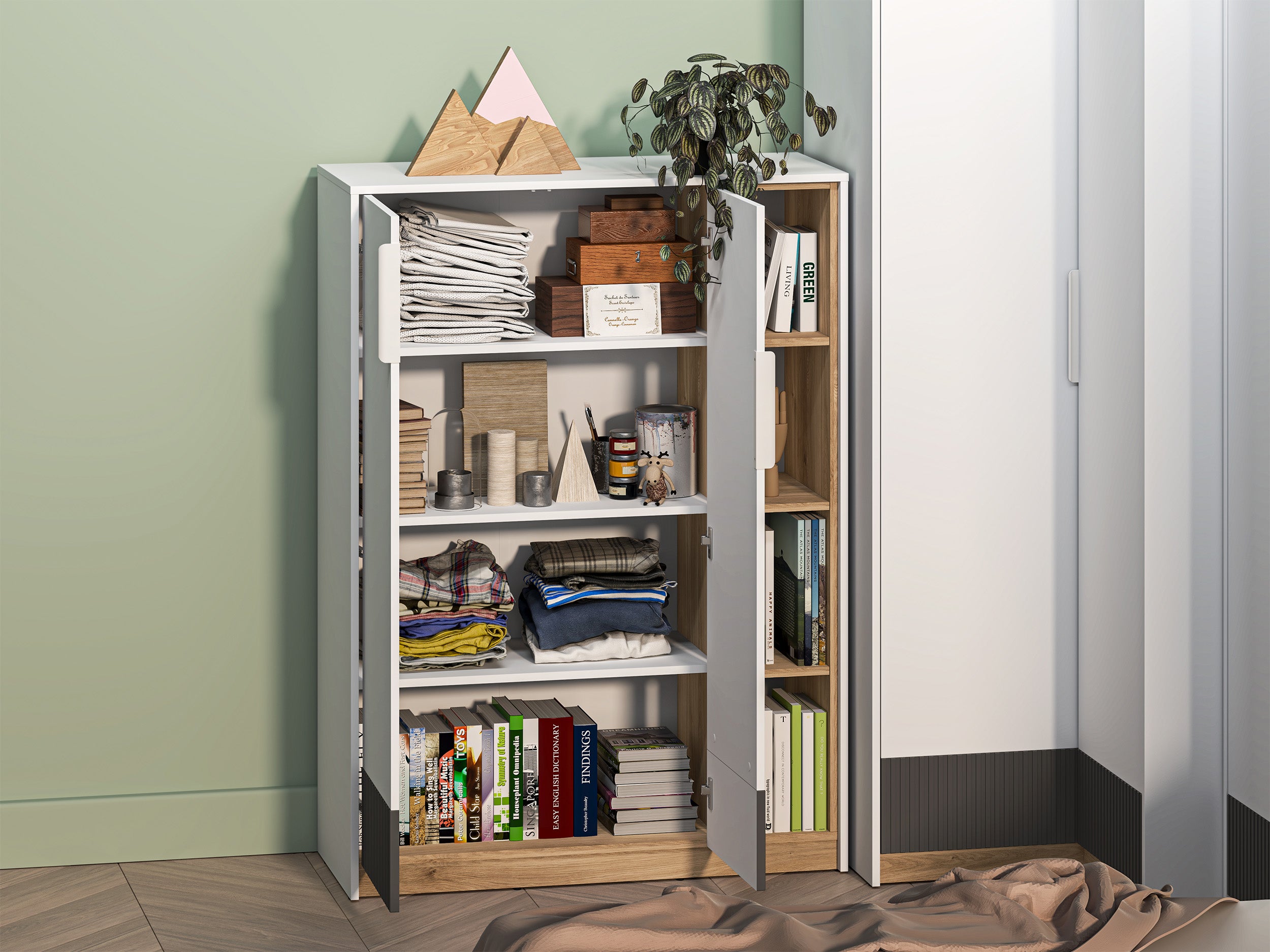 Zweiturige Kommode Torino mit gerillten Nischen, 101 cm, Eiche Honey Castello/Alpenweiß/Grafit