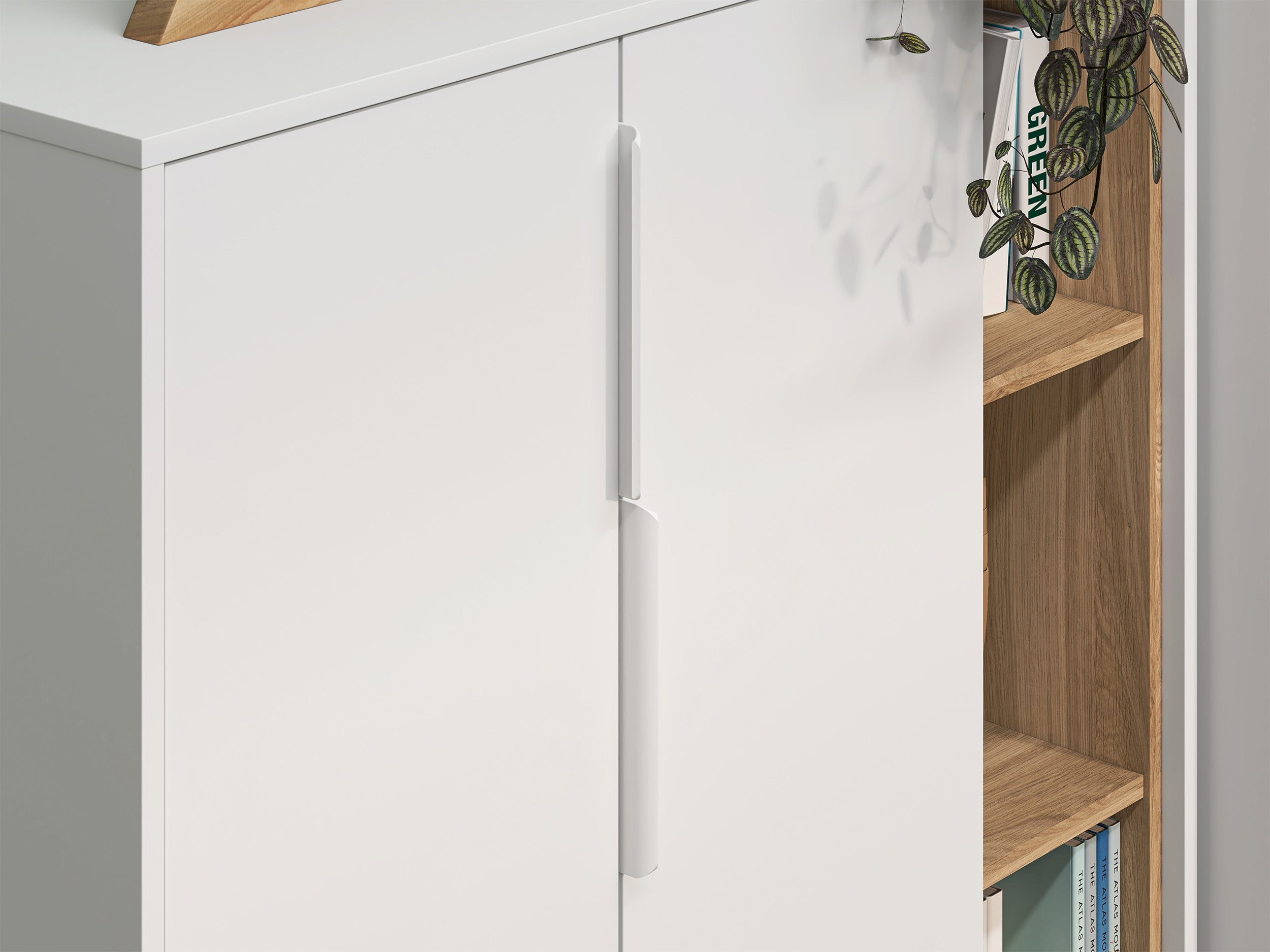 Zweiturige Kommode Torino mit gerillten Nischen, 101 cm, Eiche Honey Castello/Alpenweiß/Grafit