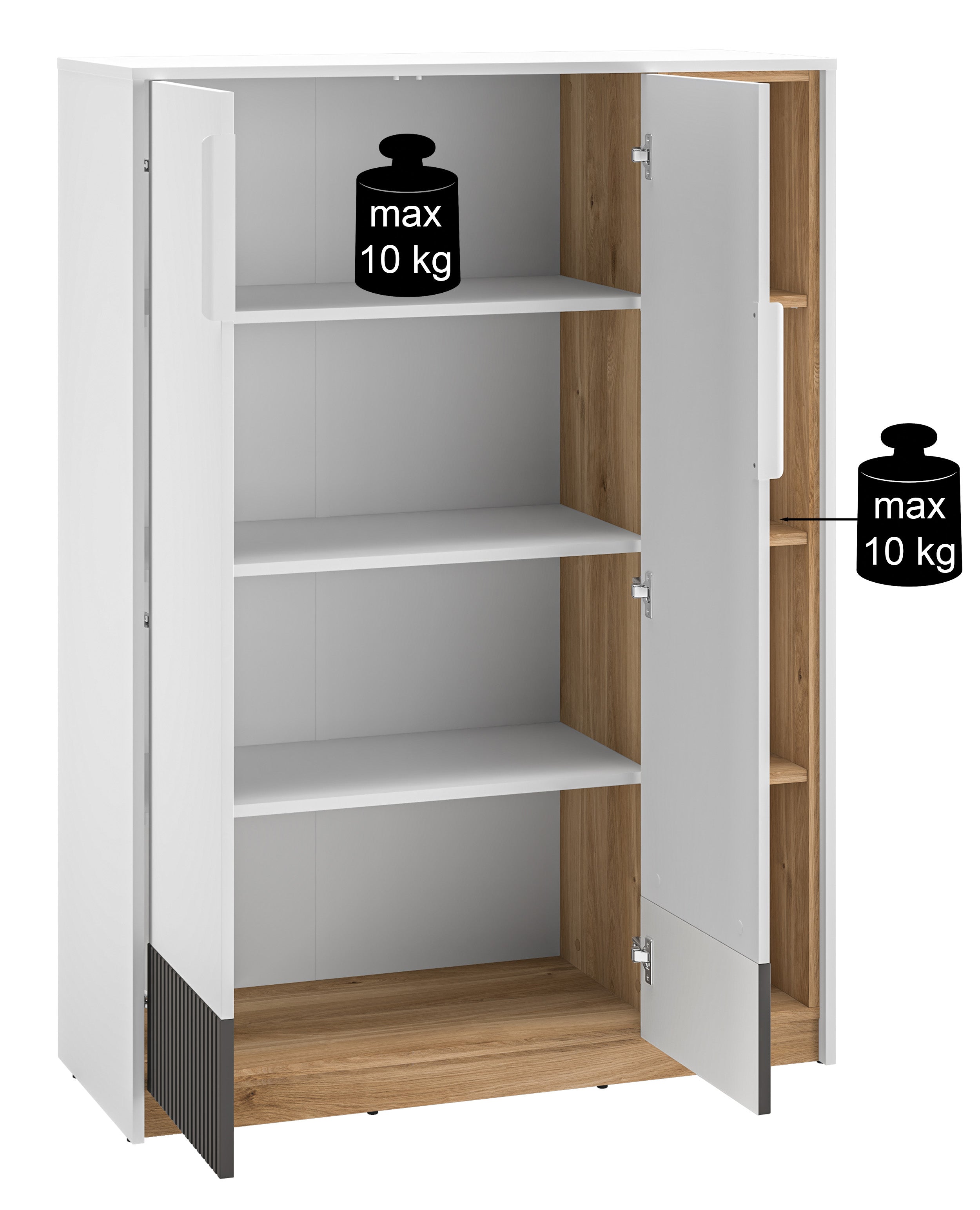 Zweiturige Kommode Torino mit gerillten Nischen, 101 cm, Eiche Honey Castello/Alpenweiß/Grafit