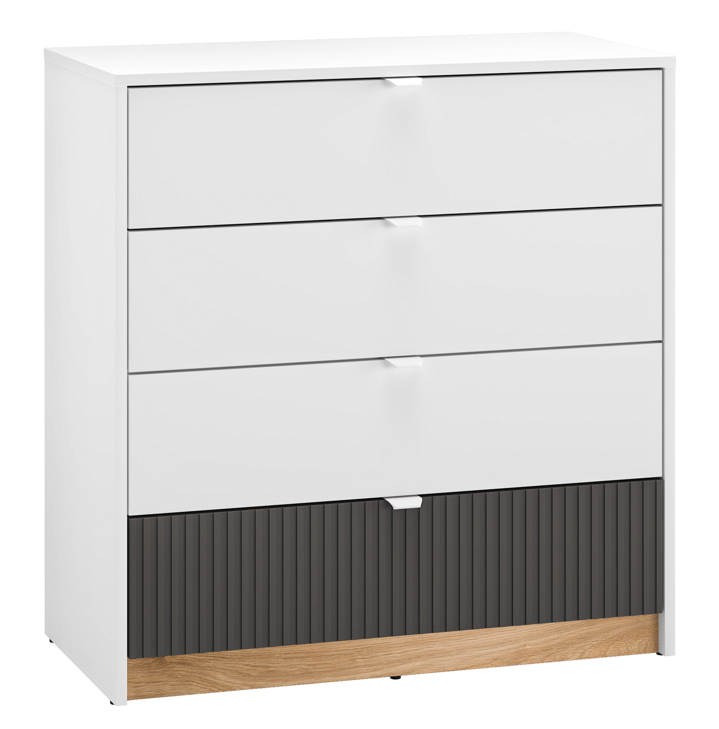 Kommode Torino mit vier geriffelten Schubladen, 82 cm, Eiche Honey Castello/Alpenweiß/Grafit