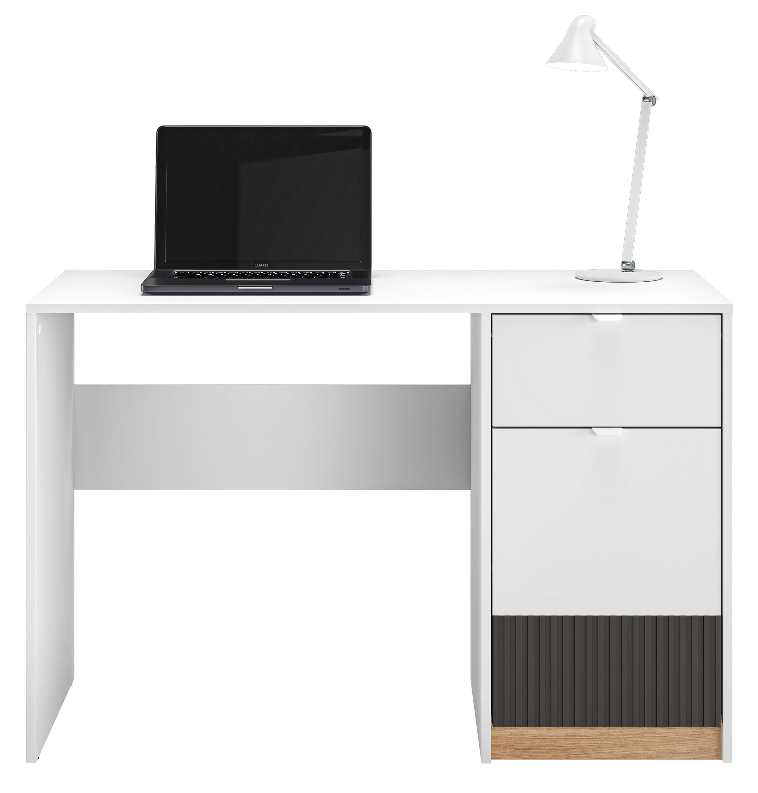 Jugendschreibtisch Torino mit einer Tür und geriffelter Schublade, 120 cm, Honey Castello Eiche/Alpenweiß/Grafit