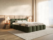 Polsterbett 200x200 cm Cloudy Low olivgrüner hydrophober Chenille-Stoff mit Holzrahmen