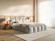 Polsterbett 160x200 cm Cloudy Low hellgrauer, wasserabweisender Chenille-Stoff, Holzlattenrost