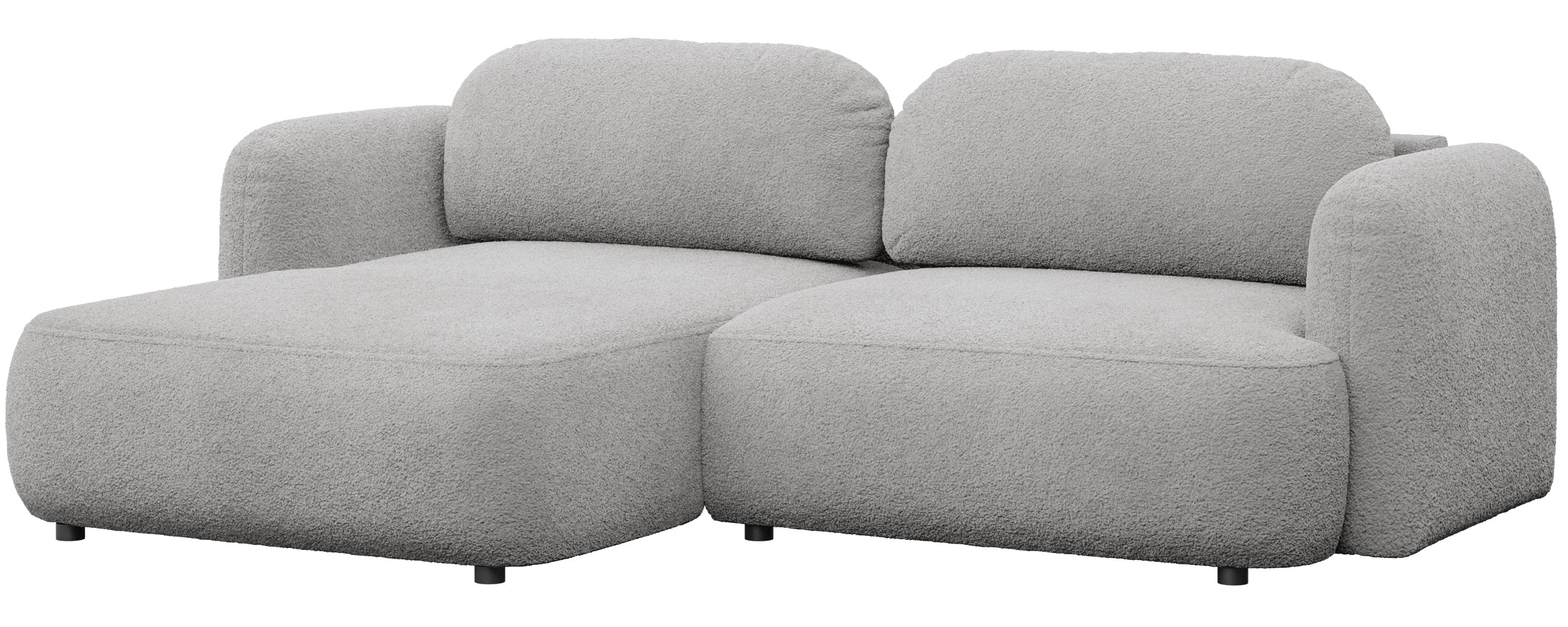 Ecksofa mit Schlaffunktion Tvoya, L-förmig, linksseitig, hellgrauer Bouclé-Stoff