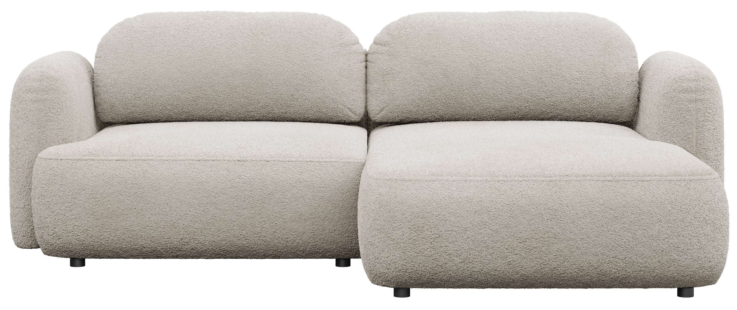 Ecksofa mit Schlaffunktion Tvoya, L-förmig, rechtsseitig, hellbeige Bouclé