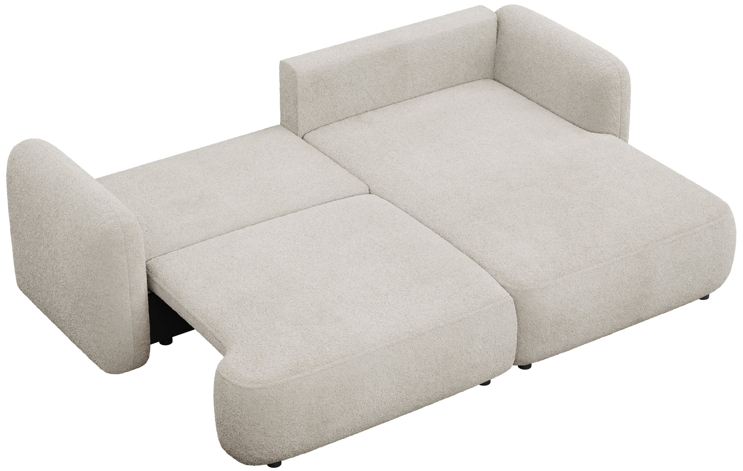 Ecksofa mit Schlaffunktion Tvoya, L-förmig, rechtsseitig, hellbeige Bouclé
