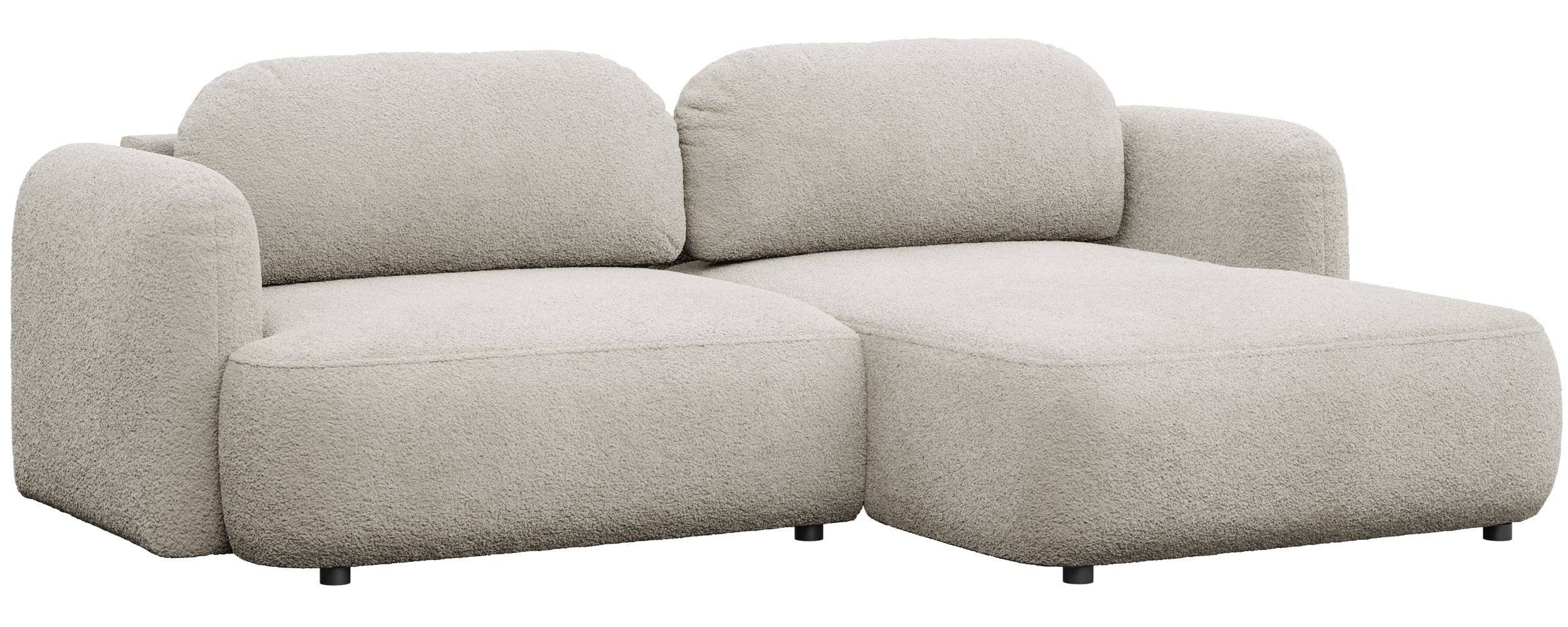 Ecksofa mit Schlaffunktion Tvoya, L-förmig, rechtsseitig, hellbeige Bouclé