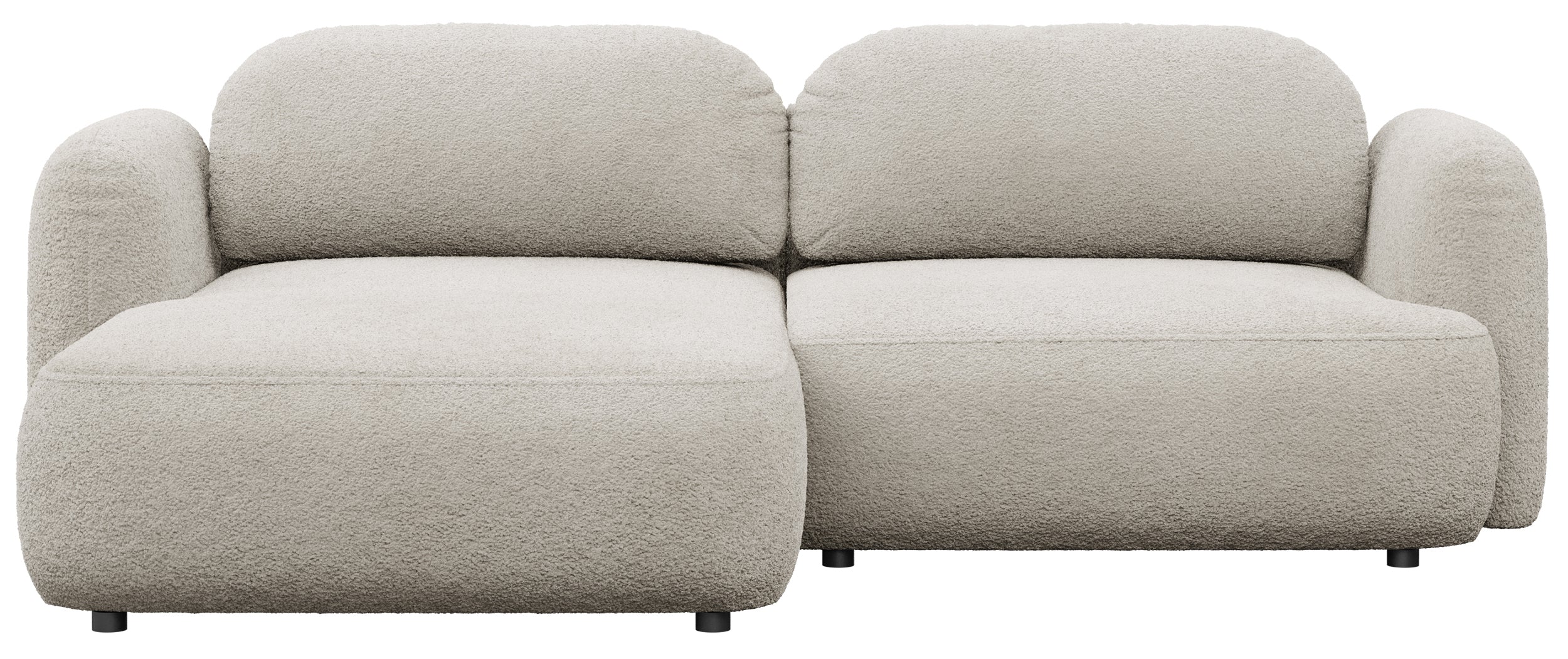 Ecksofa mit Schlaffunktion Tvoya, L-förmig, linksseitig, hellbeige Bouclé
