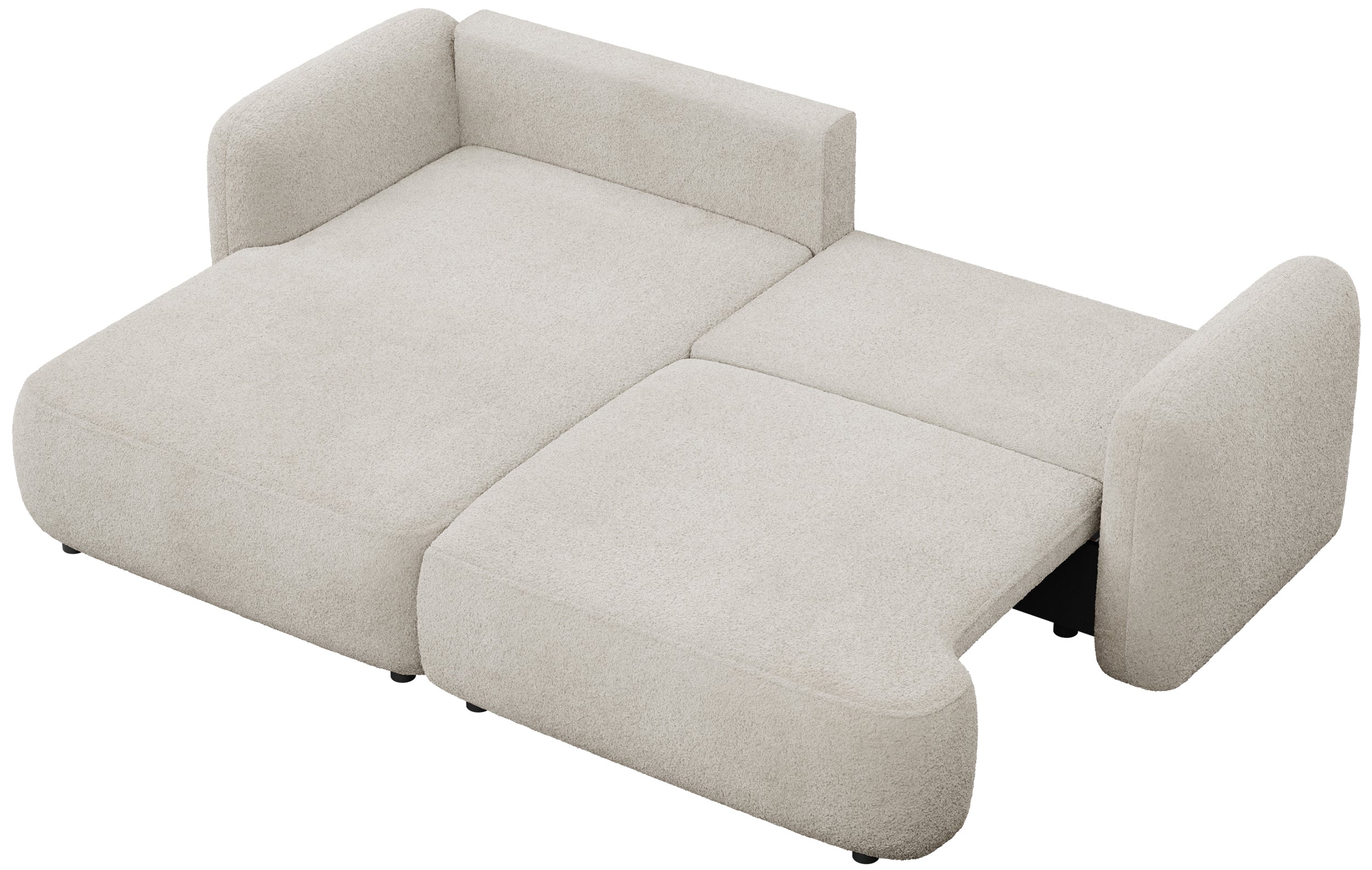 Ecksofa mit Schlaffunktion Tvoya, L-förmig, linksseitig, hellbeige Bouclé