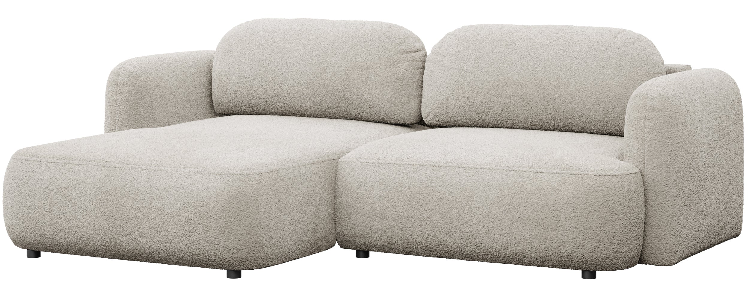 Ecksofa mit Schlaffunktion Tvoya, L-förmig, linksseitig, hellbeige Bouclé