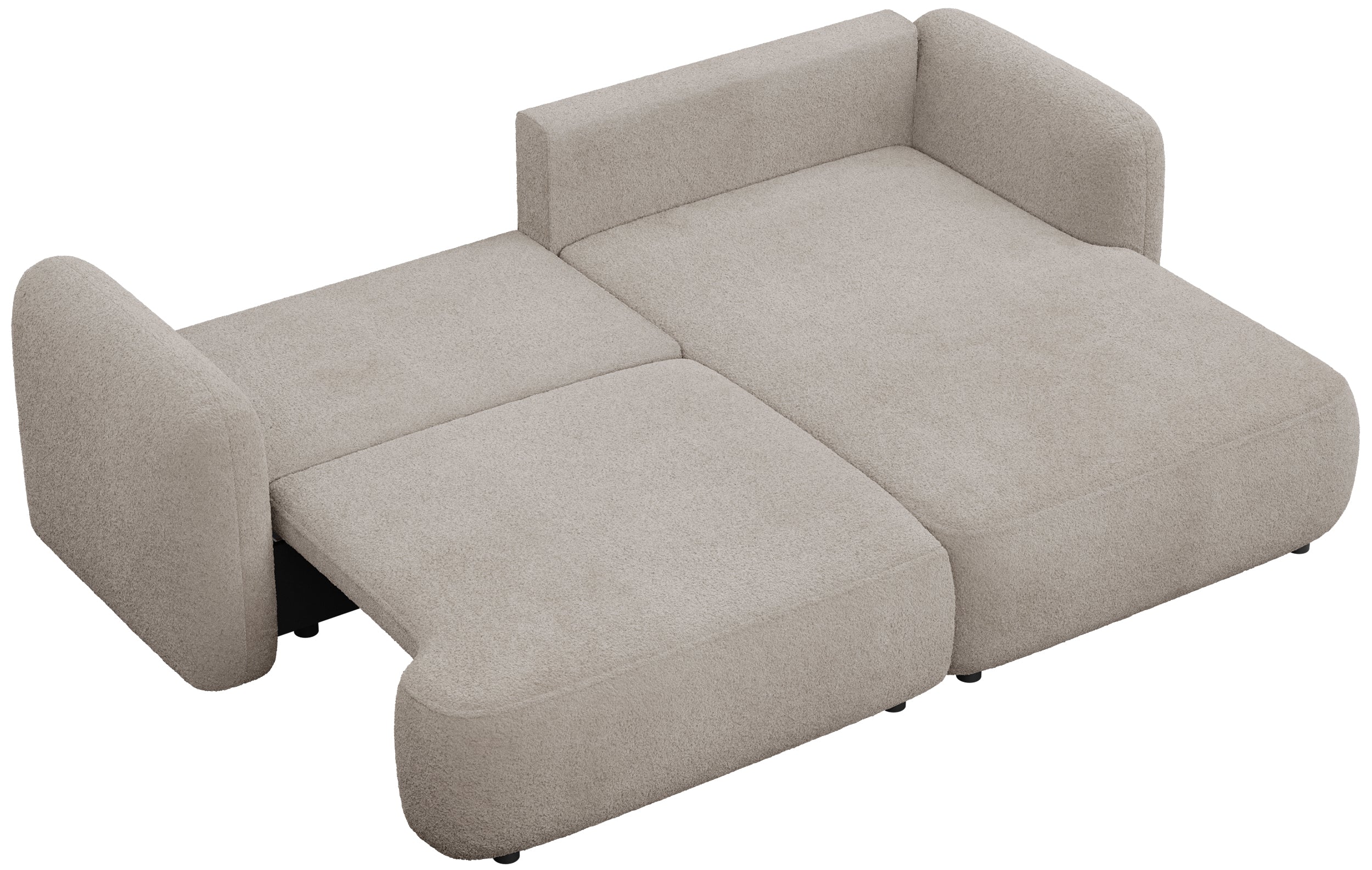 Ecksofa mit Schlaffunktion Tvoya L-förmig, rechtsseitig, grau-beiges Bouclé