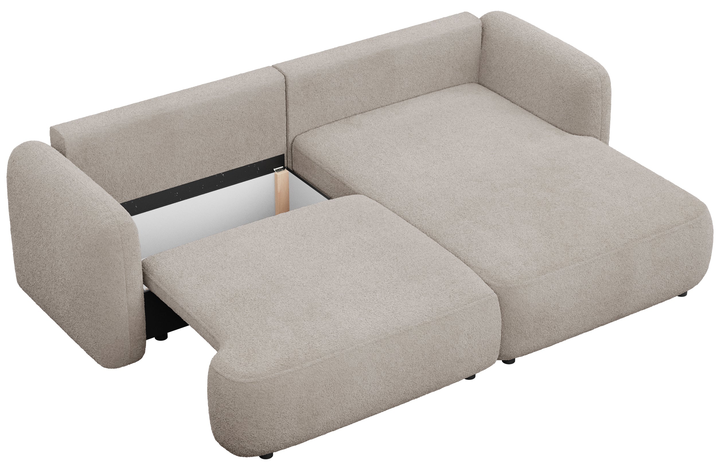Ecksofa mit Schlaffunktion Tvoya L-förmig, rechtsseitig, grau-beiges Bouclé