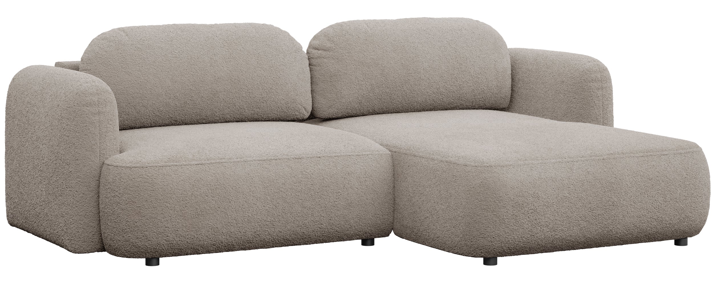 Ecksofa mit Schlaffunktion Tvoya L-förmig, rechtsseitig, grau-beiges Bouclé