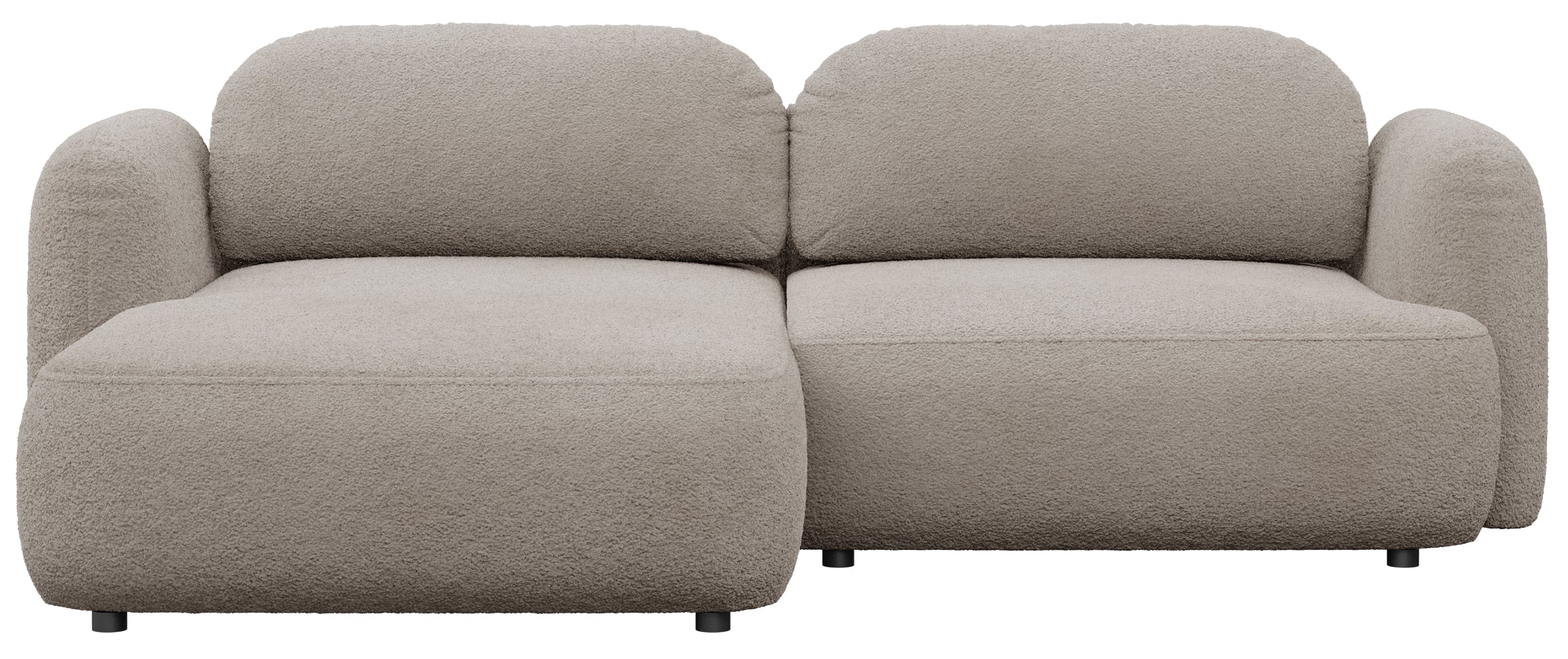 Ecksofa mit Schlafunktion Tvoya, L-förmig, linksseitig, grau-beiges Bouclé