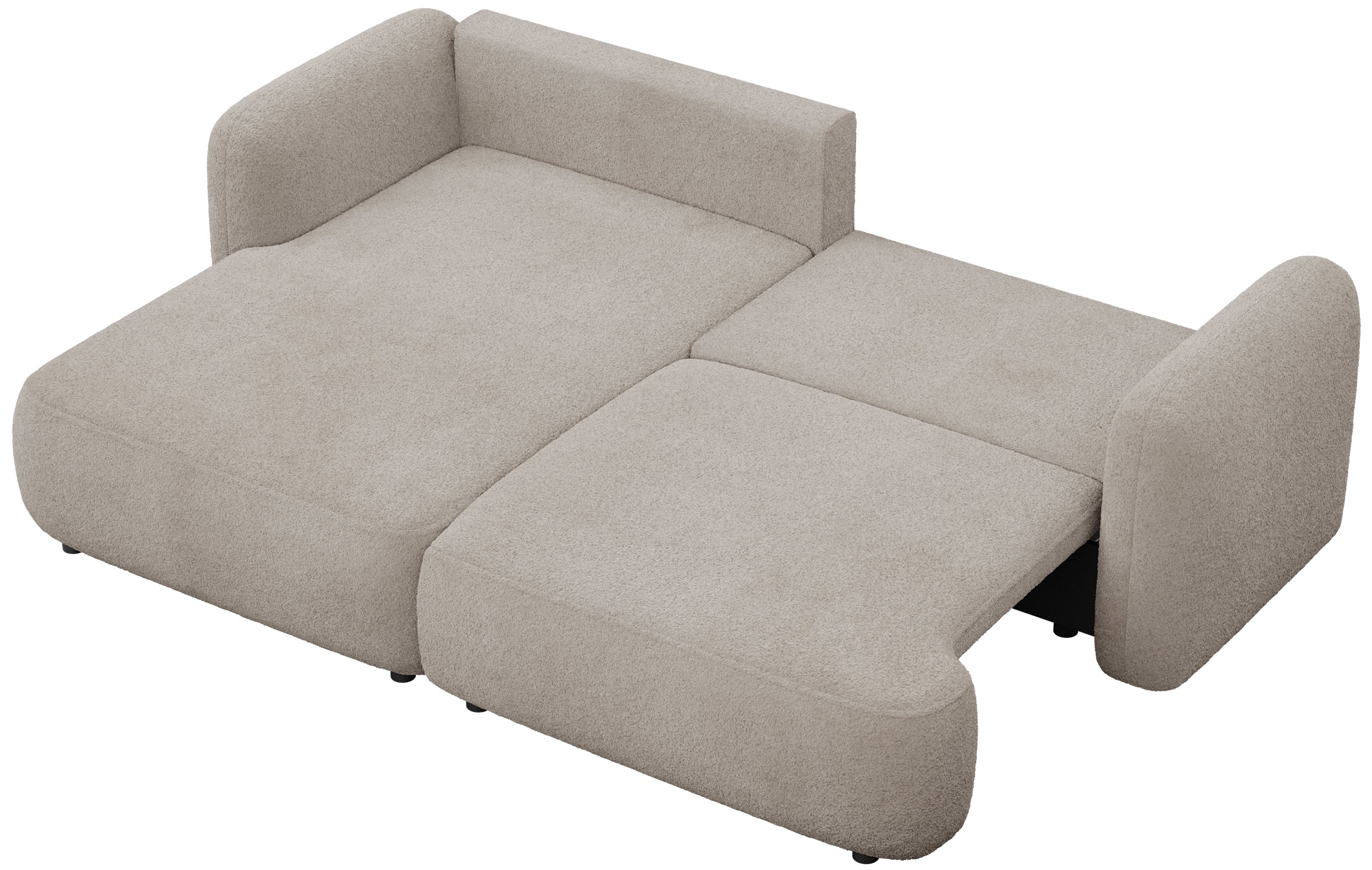 Ecksofa mit Schlafunktion Tvoya, L-förmig, linksseitig, grau-beiges Bouclé