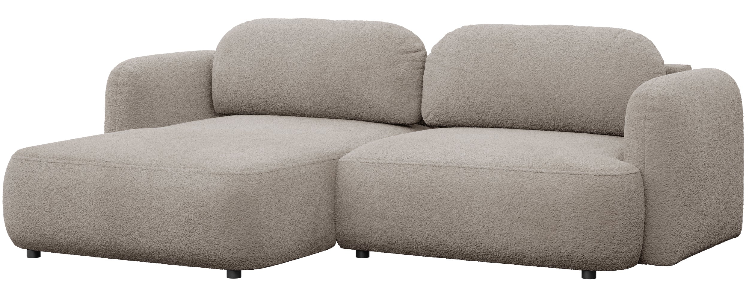 Ecksofa mit Schlafunktion Tvoya, L-förmig, linksseitig, grau-beiges Bouclé
