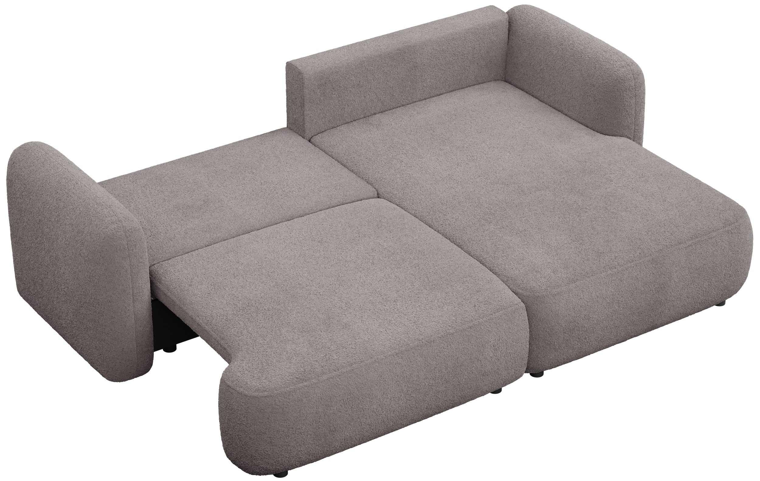 Ecksofa mit Schlaffunktion Tvoya, L-förmig, rechtsseitig, grau-braun Bouclé