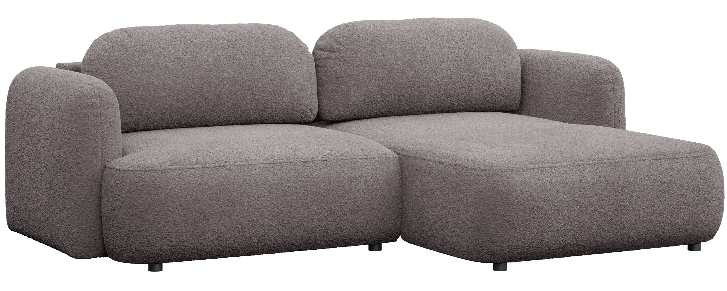 Ecksofa mit Schlaffunktion Tvoya, L-förmig, rechtsseitig, grau-braun Bouclé